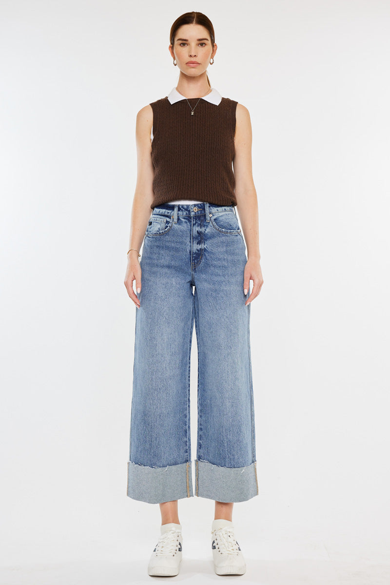 Alfie 90's Vintage High Waisted Cropped Wide Leg Jeans for Women - Retro Denim Pants for Casual Outfits & Streetwear Fashion