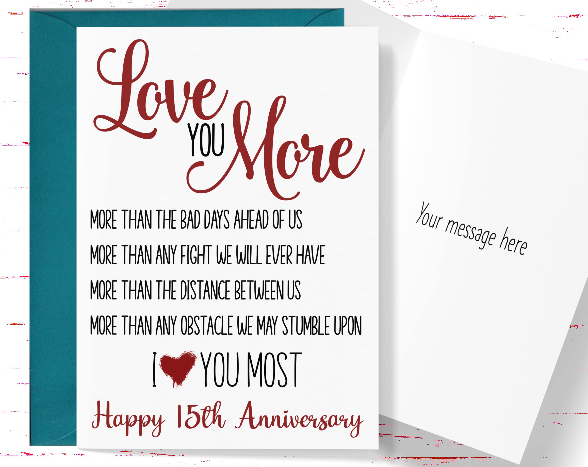 15th Anniversary Card - Romantic 15 Year Wedding Anniversary Greeting Card for Husband or Wife - Perfect for Celebrating Love & Milestones - Express 'Love You More' with This Heartfelt Keepsake