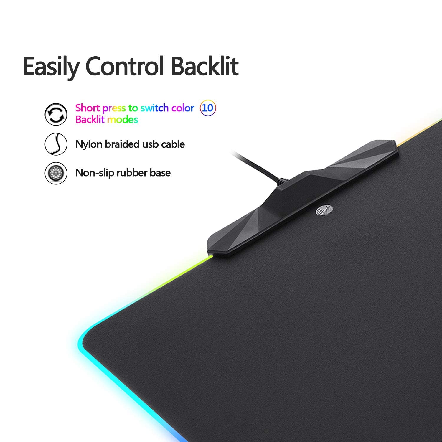 MOTOSPEED RGB Gaming Mouse Pad with LED Lighting Effects - Wired Hard Surface Mouse Mat for PC, Laptop, Computer Games (13.8x9.8 Inch) - Perfect for Esports, FPS, MMO Gaming & Office Work