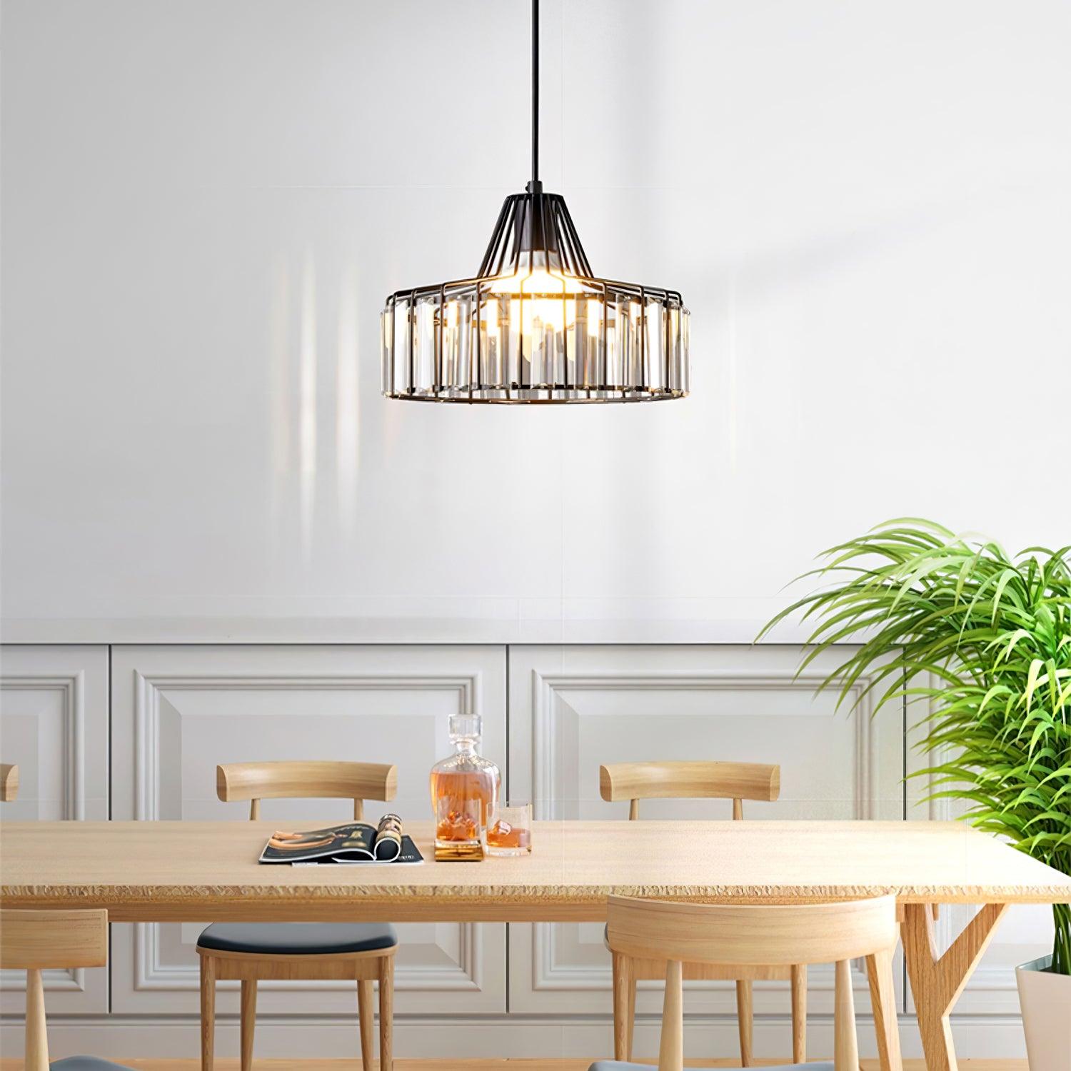 Crystal Drum Pendant Light - Modern Glass Ceiling Chandelier for Dining Room, Living Room & Bedroom Lighting Decor