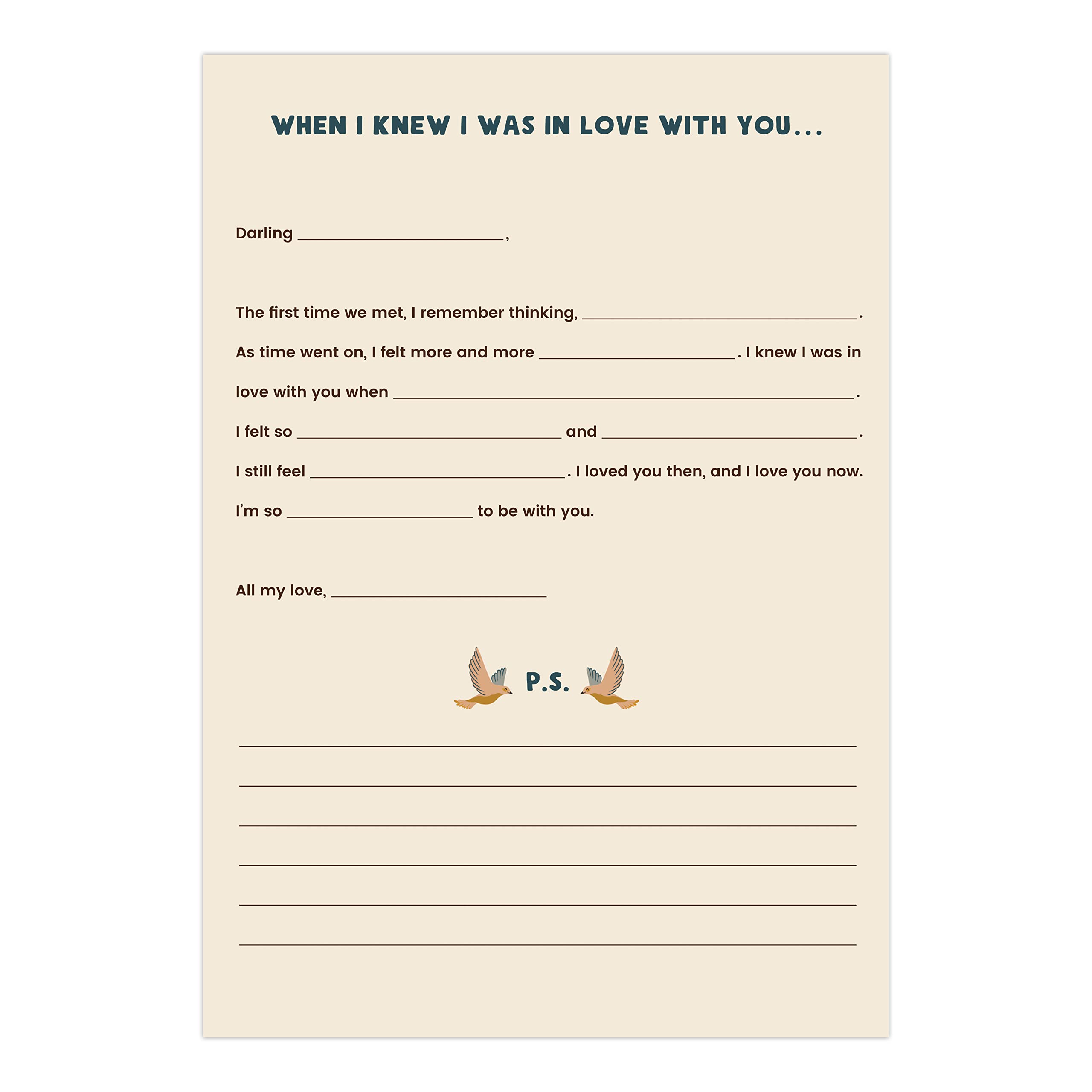 Em & Friends A Box of Love: Fill-in-the-Blank Love Letters & Notes Stationery Set - Perfect for Anniversaries, Valentine's Day & Romantic Surprises
