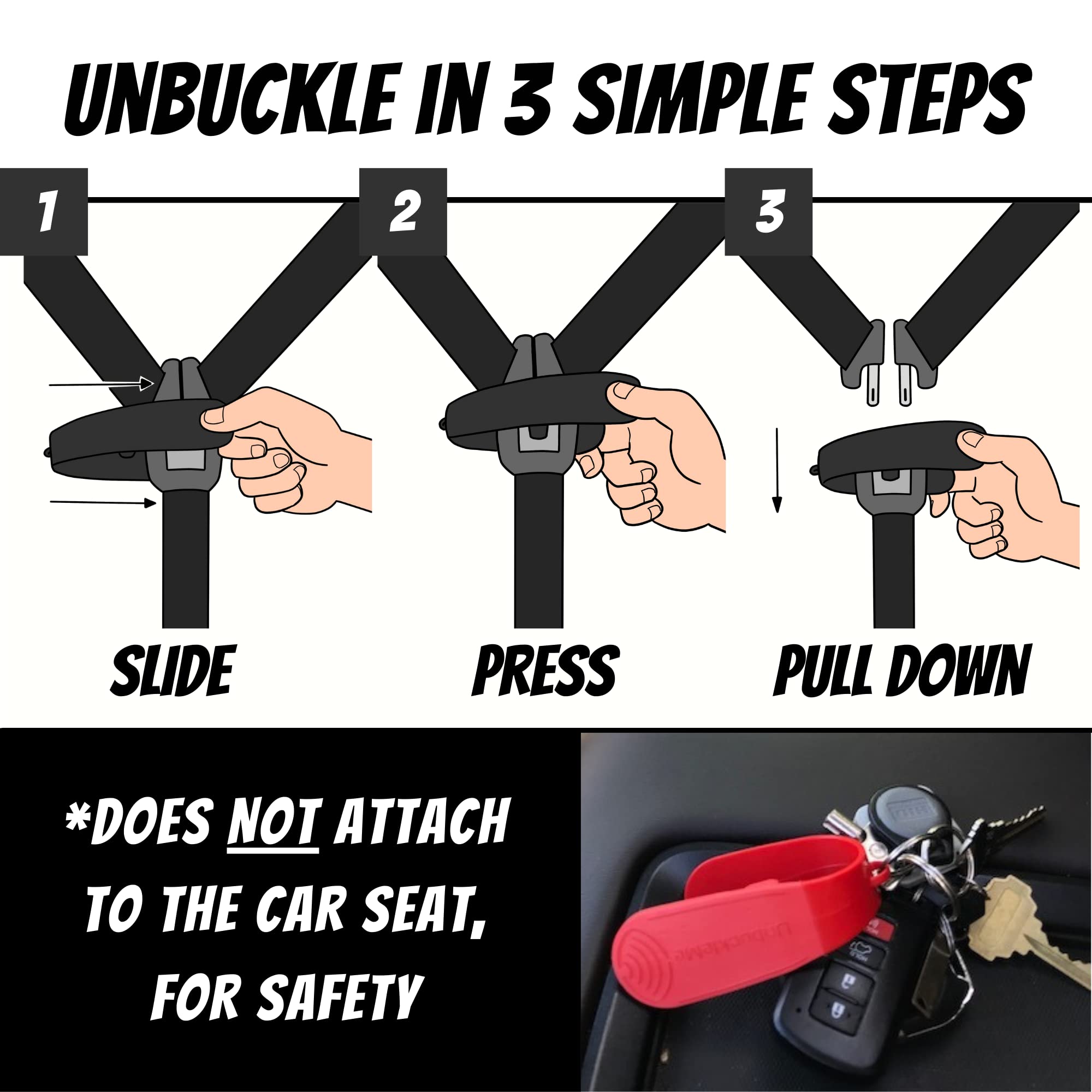 UnbuckleMe Car Seat Buckle Release Tool - Red & Black 2 Pack - Easy Car Seat Buckle Opener for Parents & Caregivers - Perfect for Travel, School Drop-offs & Baby Safety