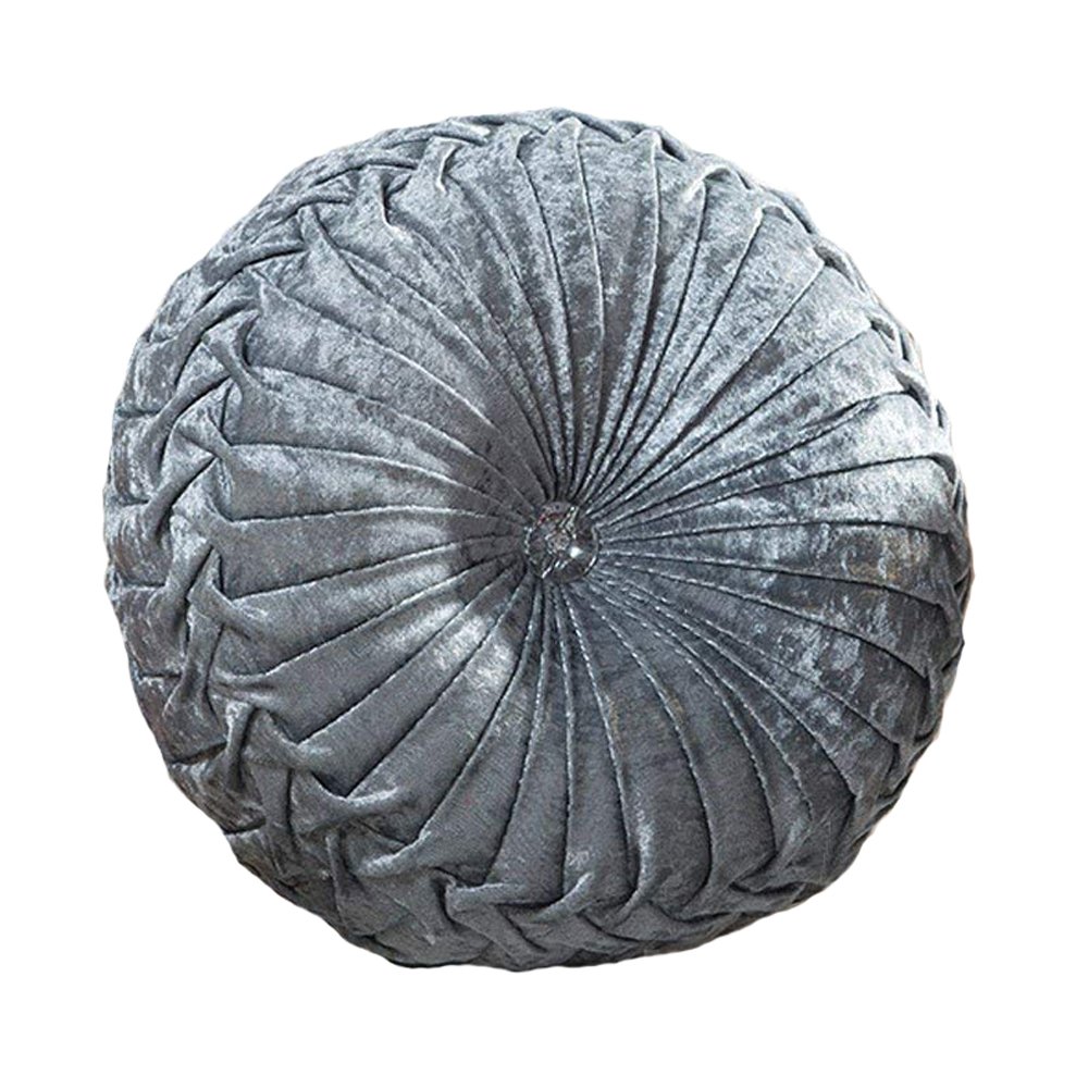 Zituop 13.8-inch Round Velvet Throw Pillows - Pleated Cushion for Couch, Bed & Bedroom Decor - Pumpkin Shape Decorative Pillow (Grey) | Perfect for Sofa Accents, Living Room Styling & Cozy Home Decor