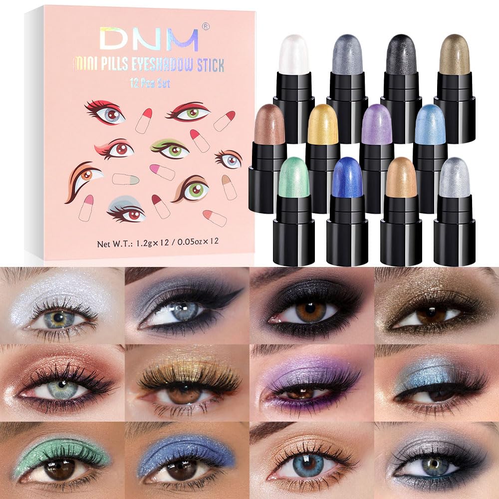 AMY'S DIARY 12 Color Waterproof Eyeshadow Stick Set - Smokey Eye Pencils in White, Black, Purple, Blue & Green | Long-Lasting Cream Eyeshadow for Day & Night Makeup | Perfect for Parties, Weddings & Everyday Wear (Set01)