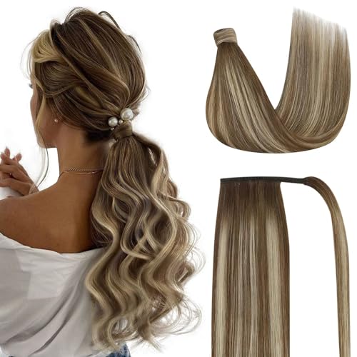 Pony-5-#6/60/6 Medium Brown Fading To Brown Mix Platinum Blonde Balayage