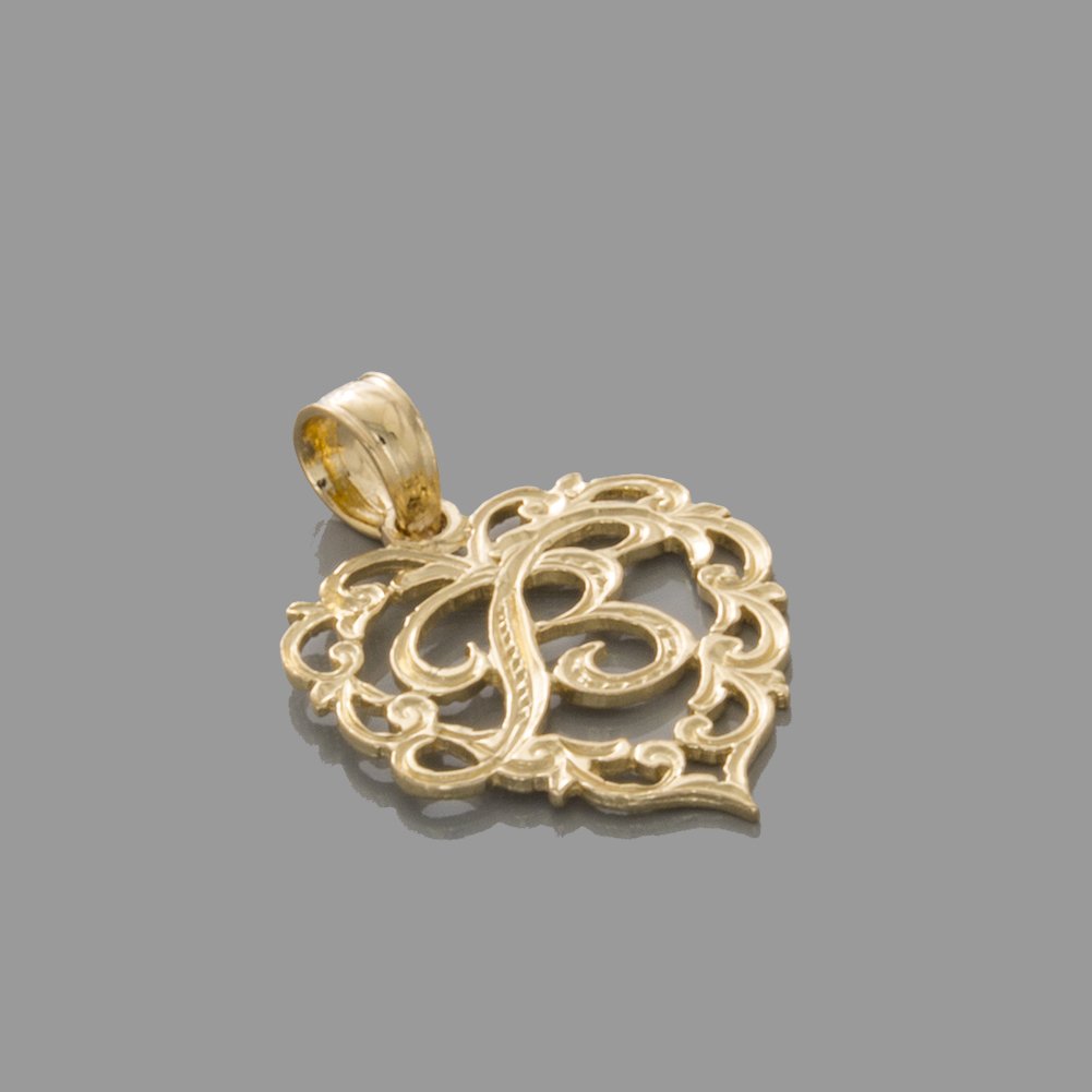 14K Yellow Gold Letter Charm Pendant - B Initial Heart Pendant Necklace for Women, Personalized Jewelry Gift for Her, Valentine's Day, Anniversary & Birthday
