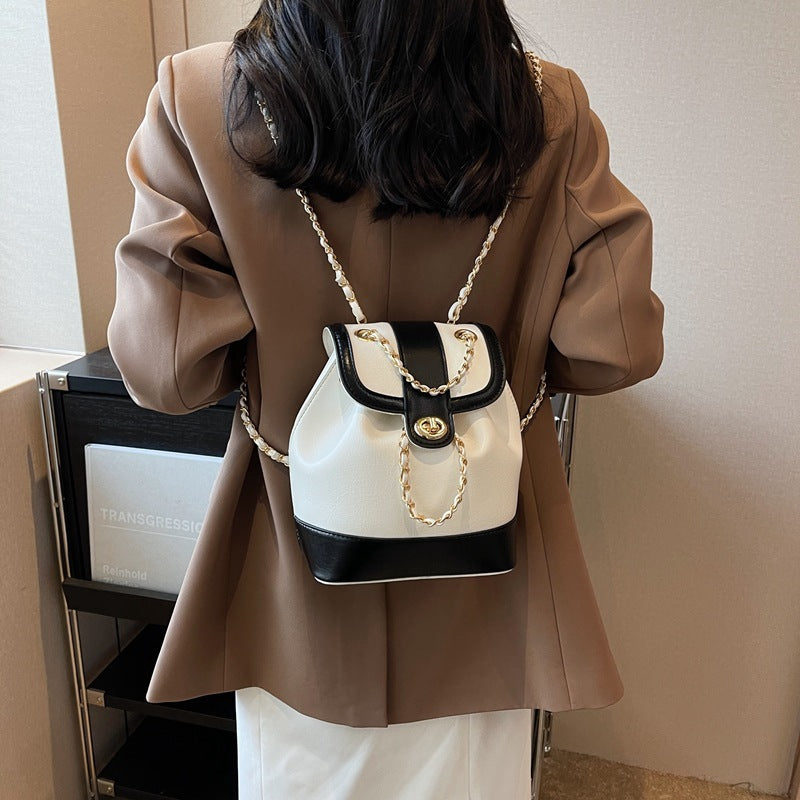 Vegan Leather Chain Backpack - Stylish One Shoulder Bucket Bag for Women | Trendy Crossbody Purse for Travel, Work & Daily Use