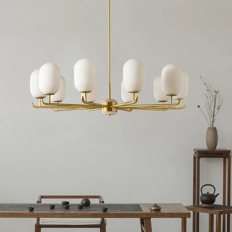 Elegant White Jade Glass Lampshade Chandelier - Vintage Style Ceiling Light Fixture for Living Room, Bedroom & Dining Room Decor