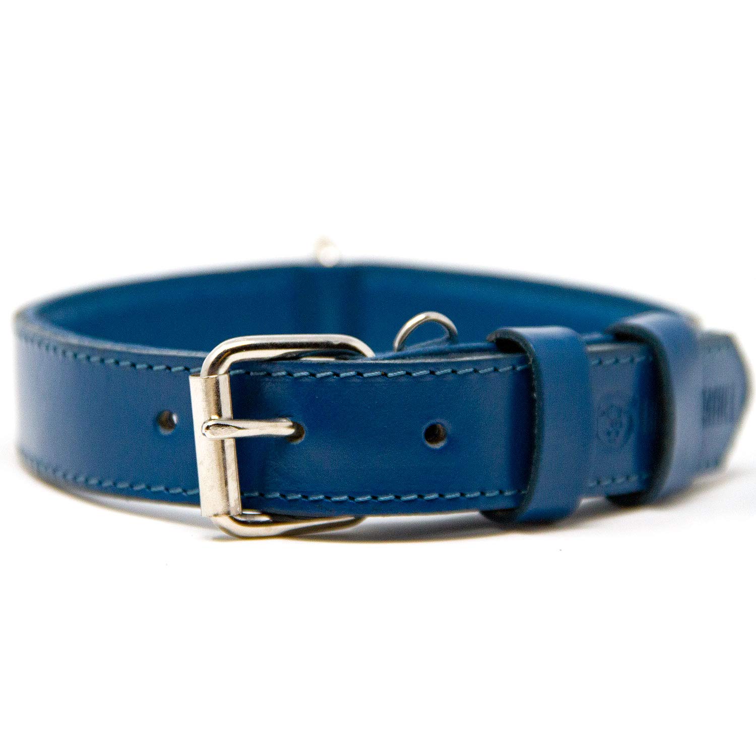 Premium Full Grain Leather Dog Collar with Padded Comfort - Adjustable Medium Size for Medium Dogs (Blue) - Perfect for Daily Walks, Training & Outdoor Adventures