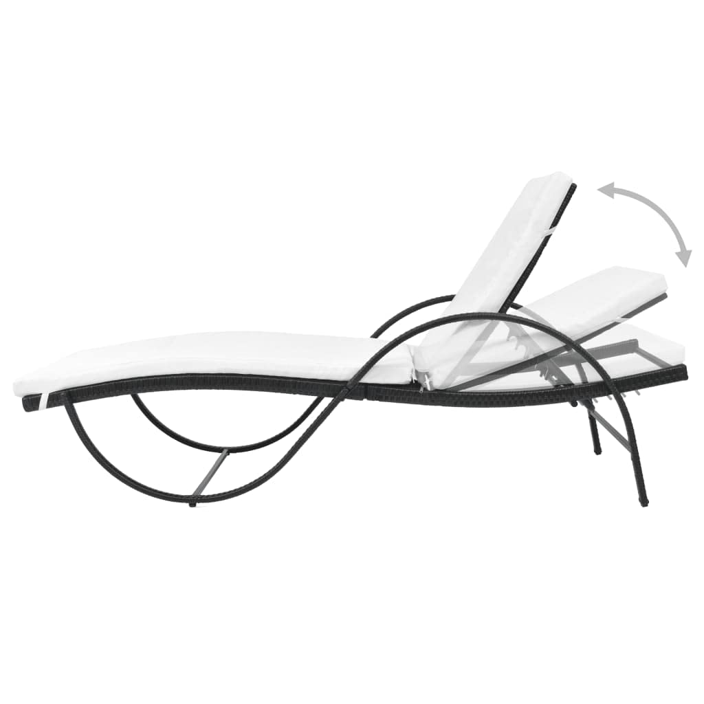 vidaXL 2-Piece Patio Lounge Chair Set with Cushions & Backrest - Black Poly Rattan Outdoor Chaise Lounge, Sunbed & Sunlounger with Side Table | Perfect for Poolside, Garden, Patio & Backyard Relaxation