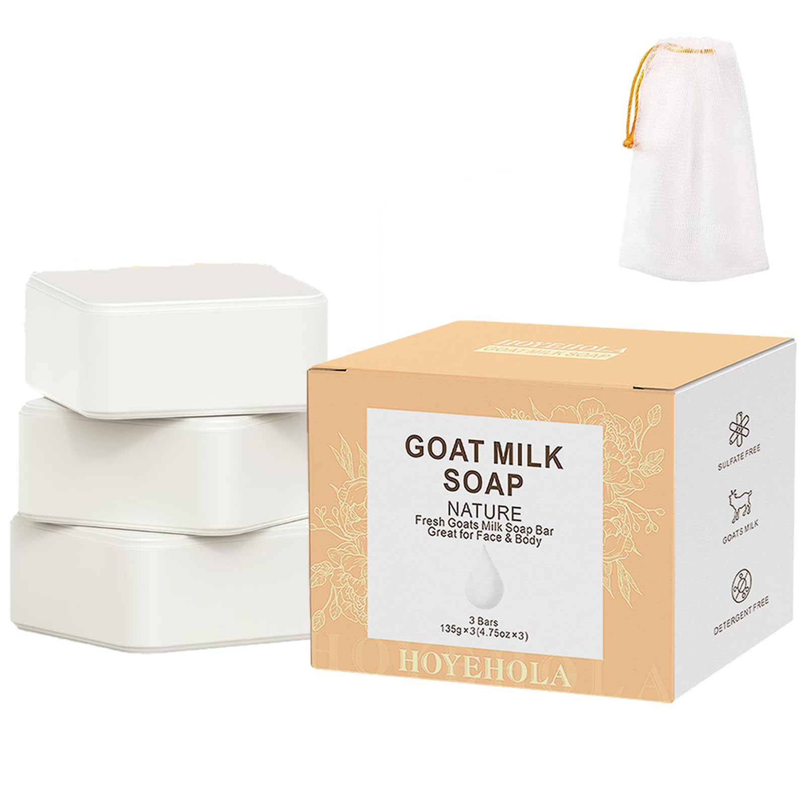 Goat Milk Soap Bar 3-Pack - All-Natural Moisturizing Soap for Face & Body, Gentle for All Skin Types (Men & Women) - 14oz, 3 Bars - Perfect for Dry Skin Care & Daily Bathing Routine