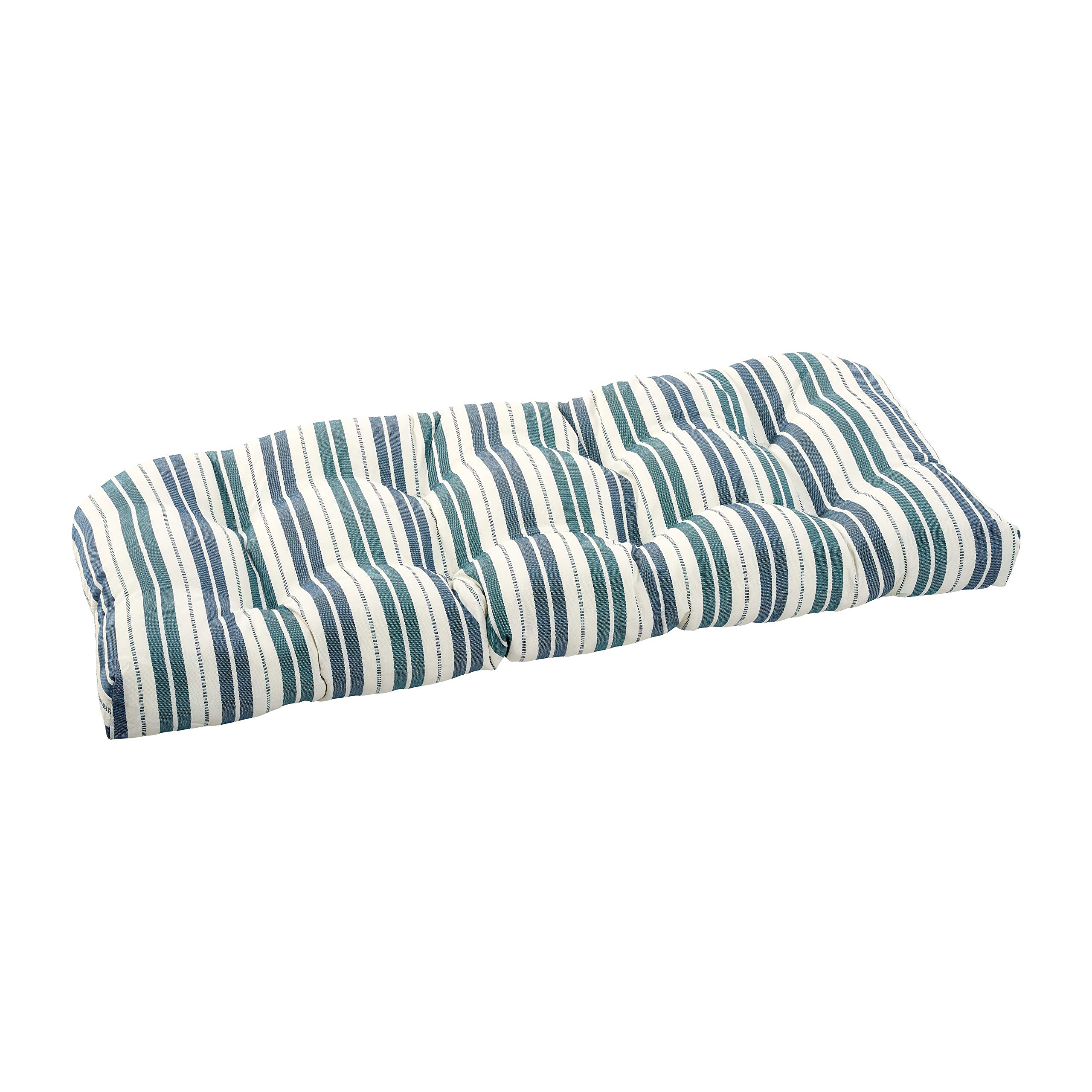 Quality Outdoor Living 29-MS1SLV Tufted Loveseat/Bench Cushion, Machine Blue Stripe - Perfect for Patio, Deck, and Garden Seating