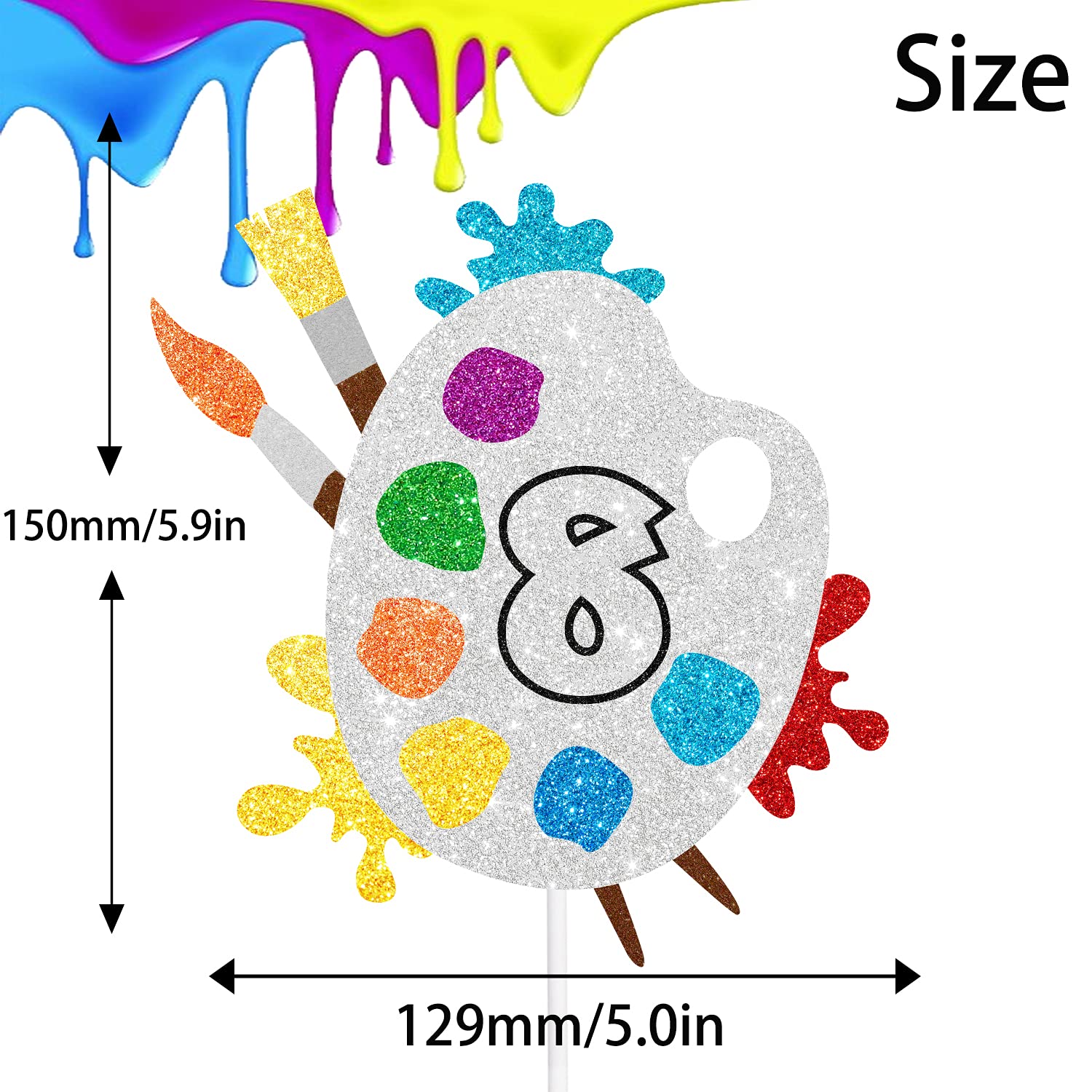 8th Birthday Slime Cake Topper - Artistic Palette Painting Graffiti Design for Boys & Girls - 8 Years Old Party Decorations - Perfect for Birthday Cakes, Cupcakes, and Dessert Table Displays