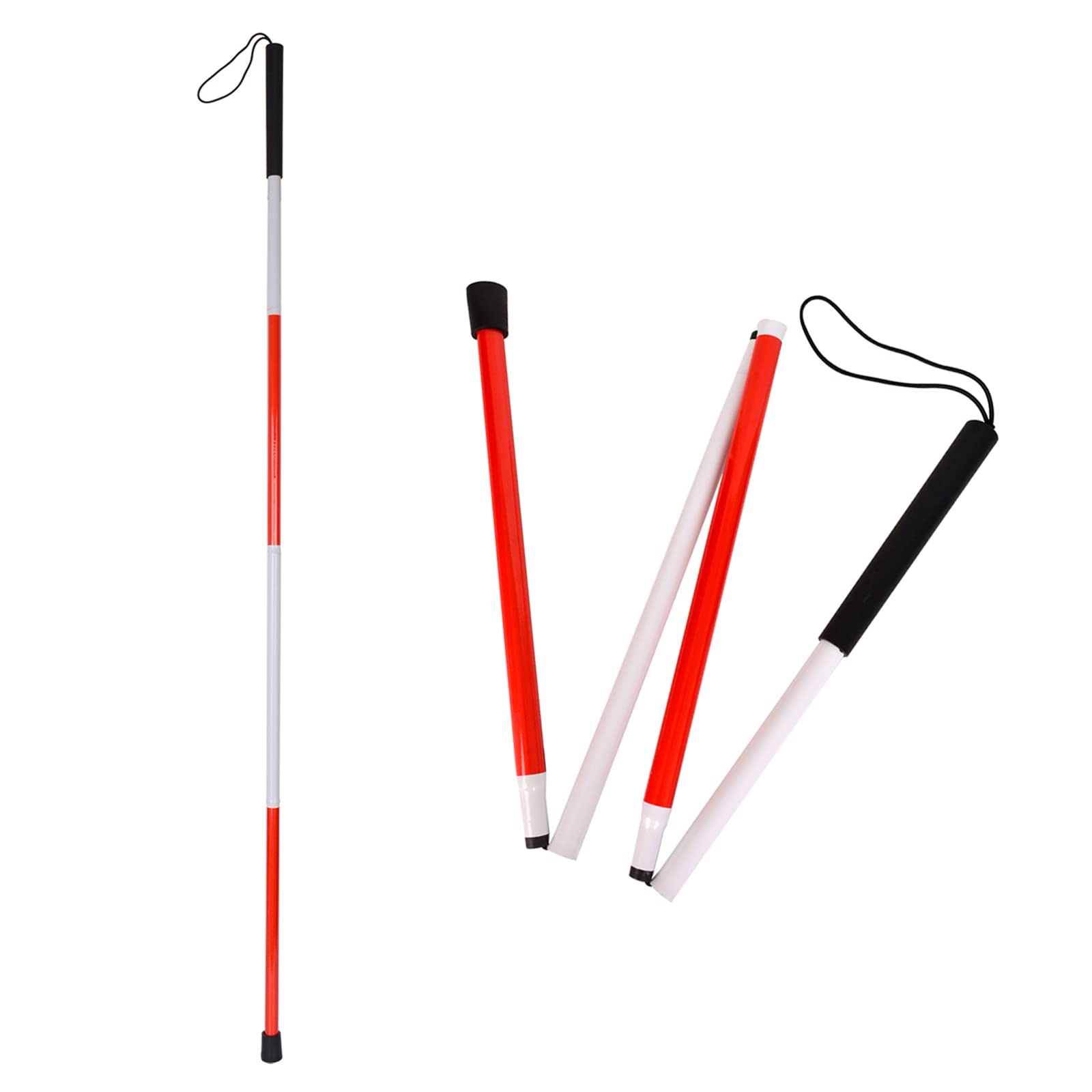 Foldable Walking Cane - Lightweight Aluminum Folding Walking Stick with Reflective Strip for Blind & Visually Impaired - Perfect for Indoor/Outdoor Mobility & Safety Support