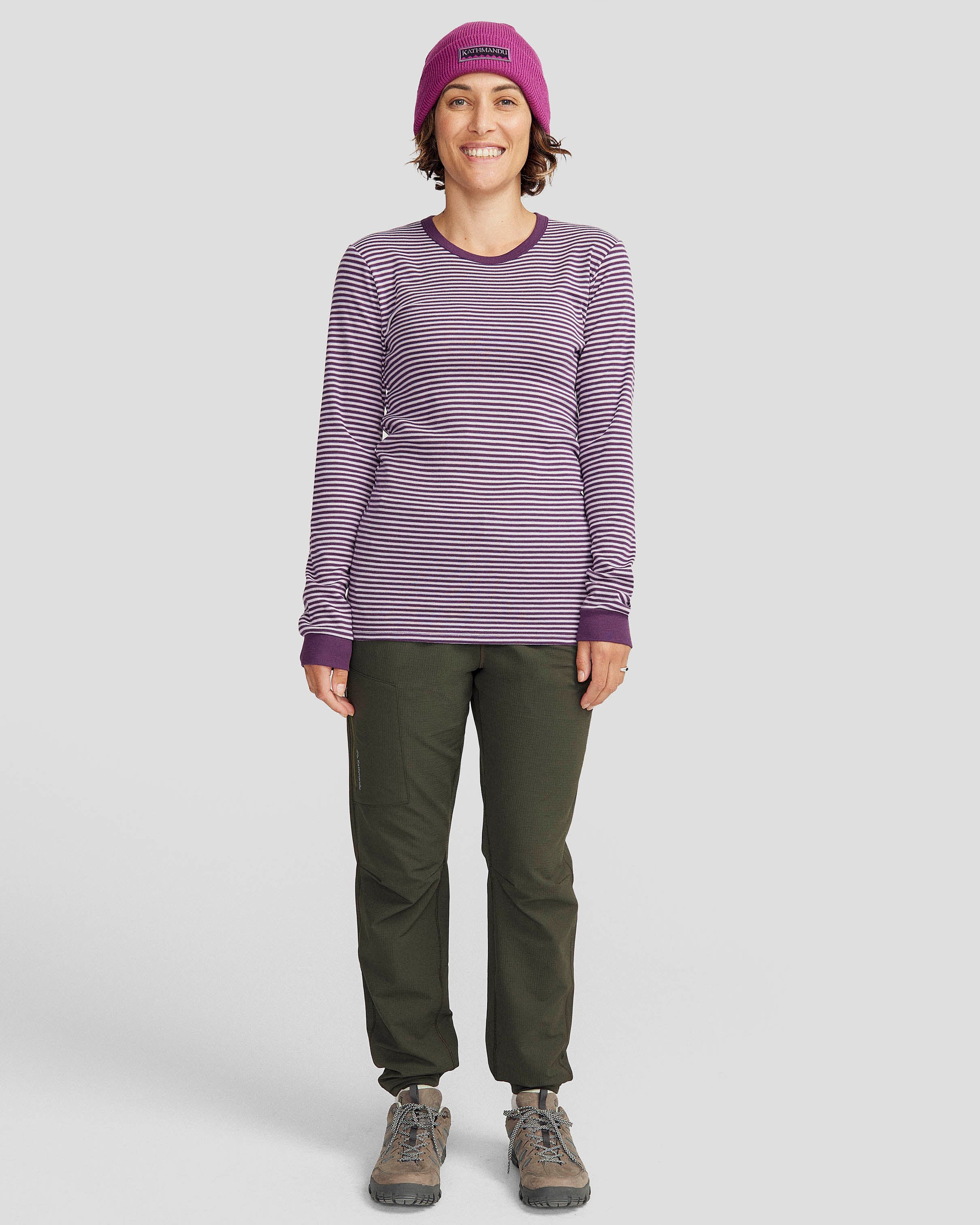 KMDCore Women's Long Sleeve T-Shirt - Striped Jam/Haze Pattern - Casual Comfort Fit for Everyday Wear, Work & Outdoor Activities