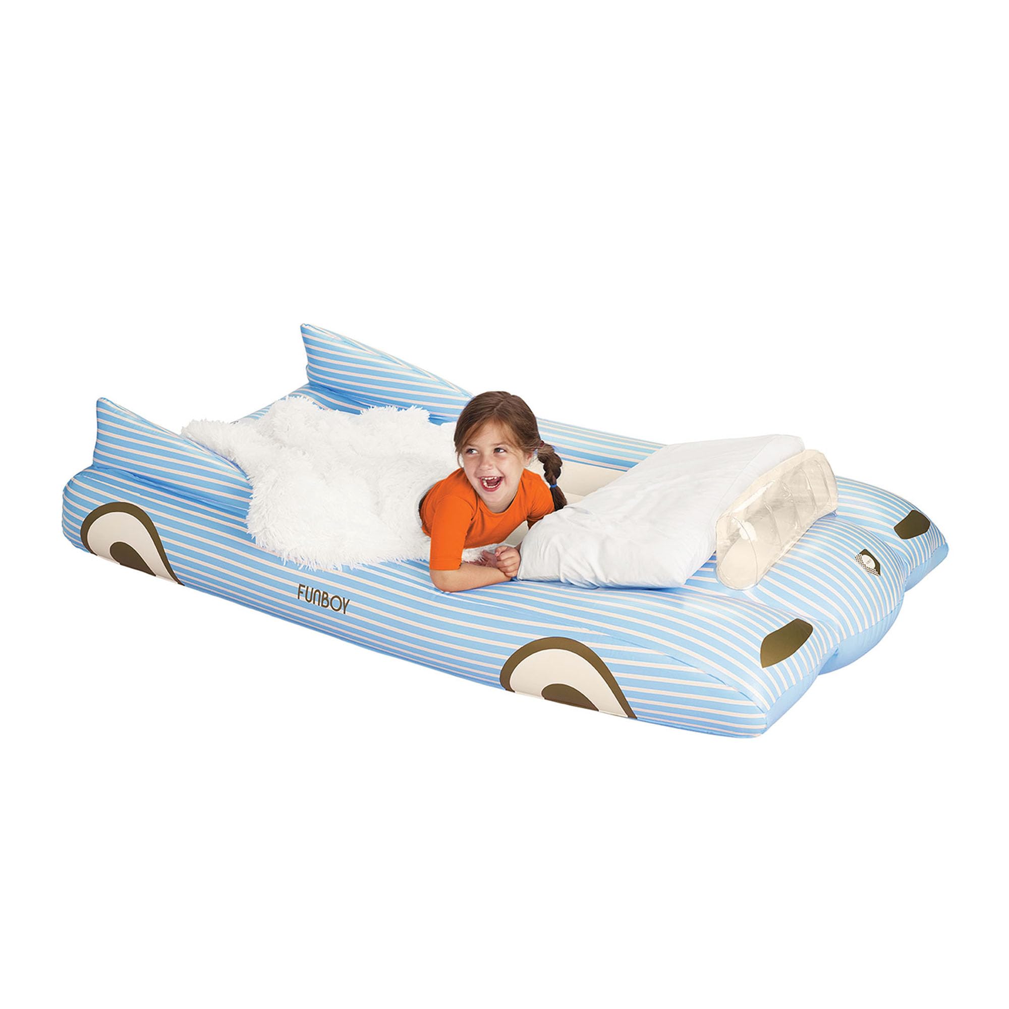 **FUNBOY Inflatable Kids Travel Bed & Mattress – Blue, Twin Size with Storage Bag – Portable Air Mattress for Sleepovers, Camping & Travel**