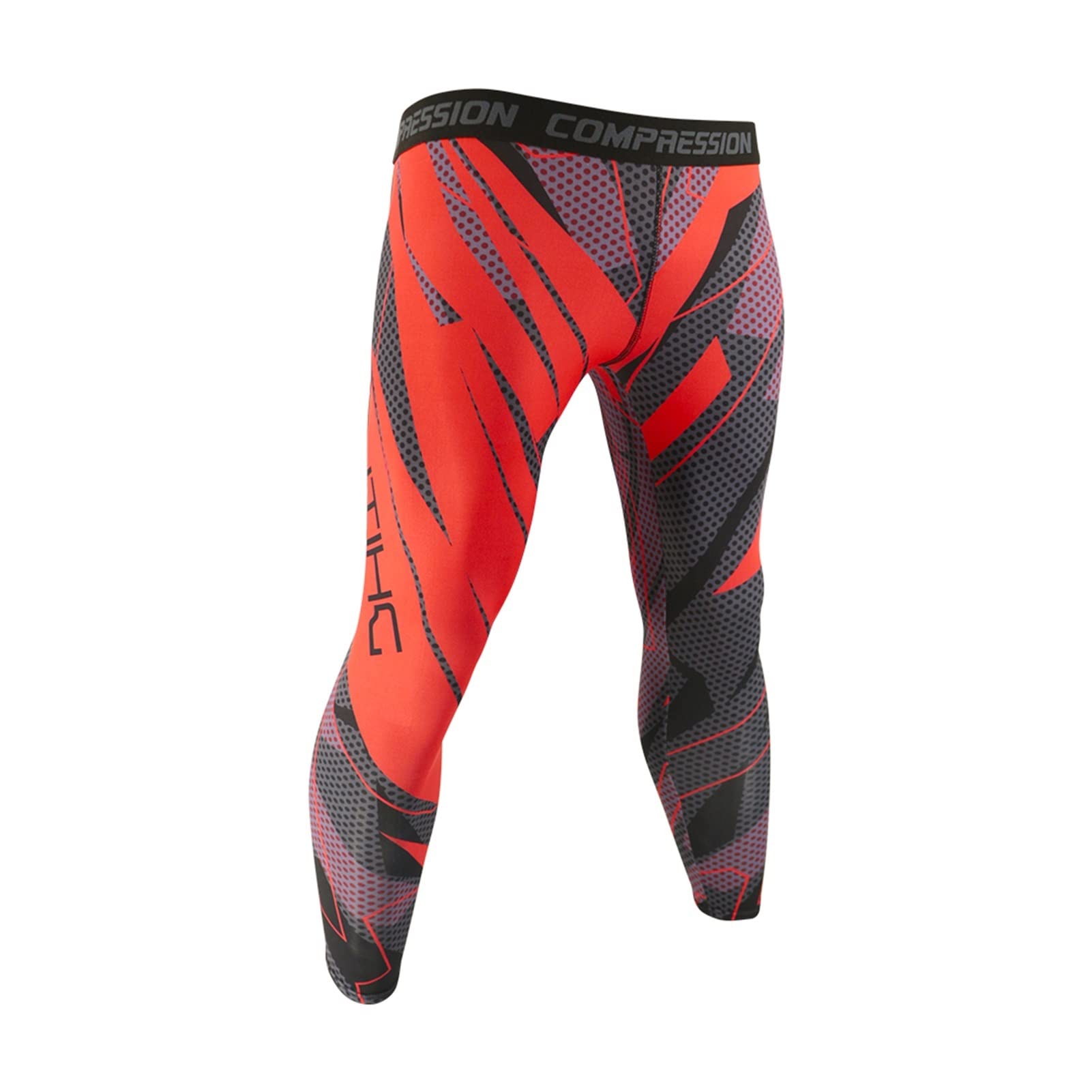 Men's Compression Leggings - Red Wave Point Breathable Workout Running Training Tights for Fitness, Jogging & Gym - Ideal for Sports, Yoga & Active Lifestyle