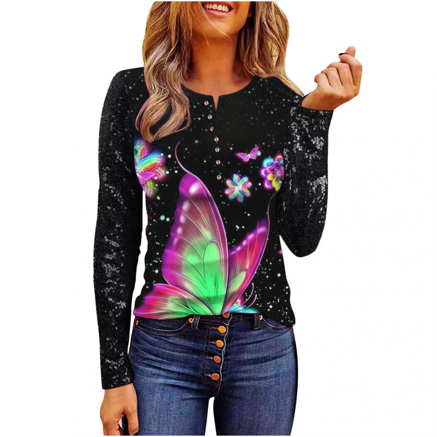Women's Ribbed Knit Henley Long Sleeve Lace Top - V-Neck Button Down Casual Slim Fit Blouse for Dressy & Everyday Wear | Perfect for Office, Date Night & Weekend Outings