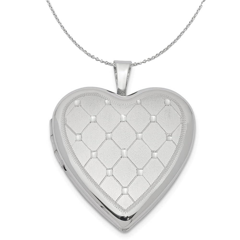 Sterling Silver 20mm Black Bow Heart Locket Necklace - Elegant Quilted Design for Women, Perfect for Valentine's Day Gifts, Anniversaries & Special Occasions