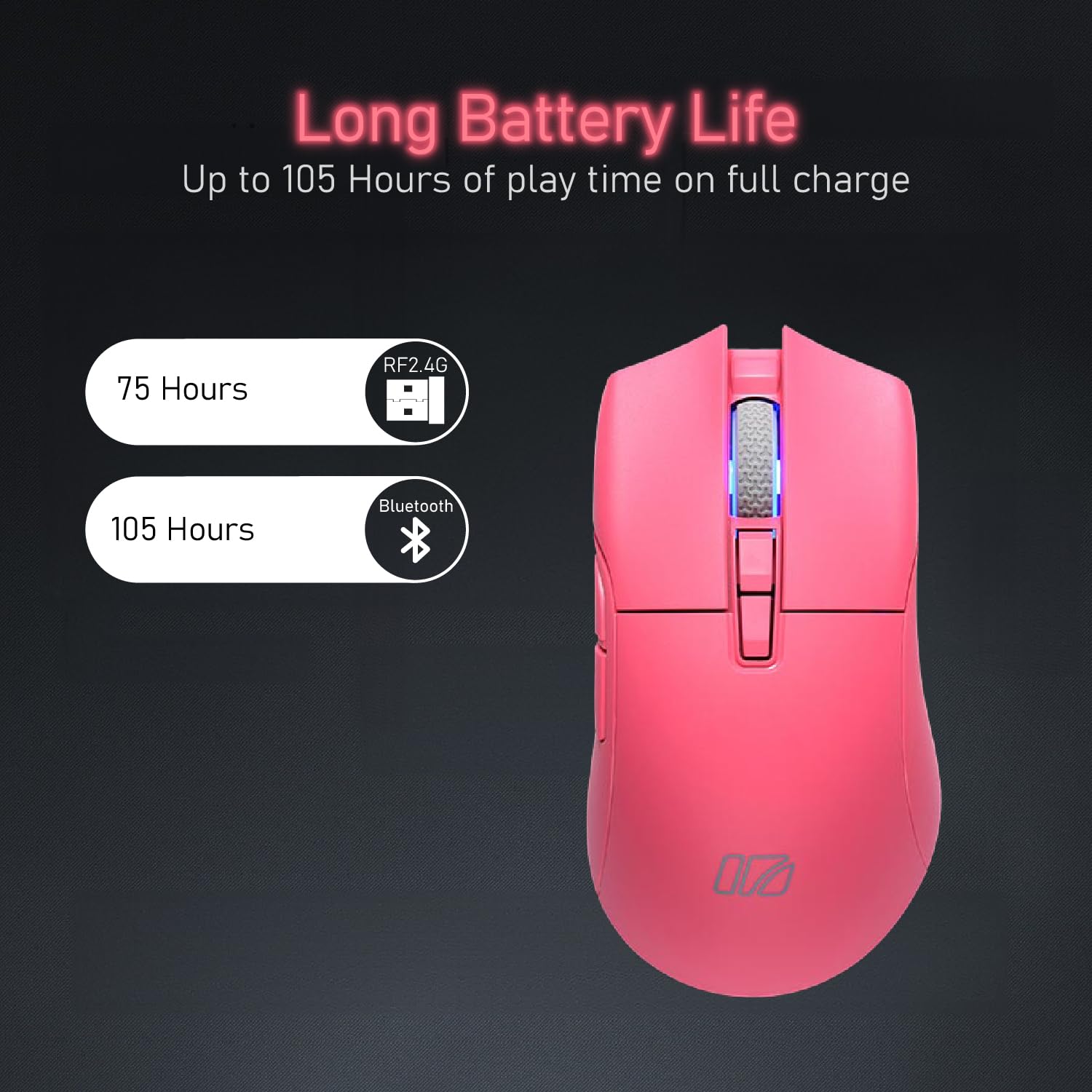 iRocks M31R Wireless Gaming Mouse - Triple Mode 2.4G/Bluetooth/USB-C, Kailh GM8.0 Switches, PixArt PAW3395 Sensor, 26000 DPI, Detachable Cable (Pink) - Perfect for FPS, MOBA & PC Gaming