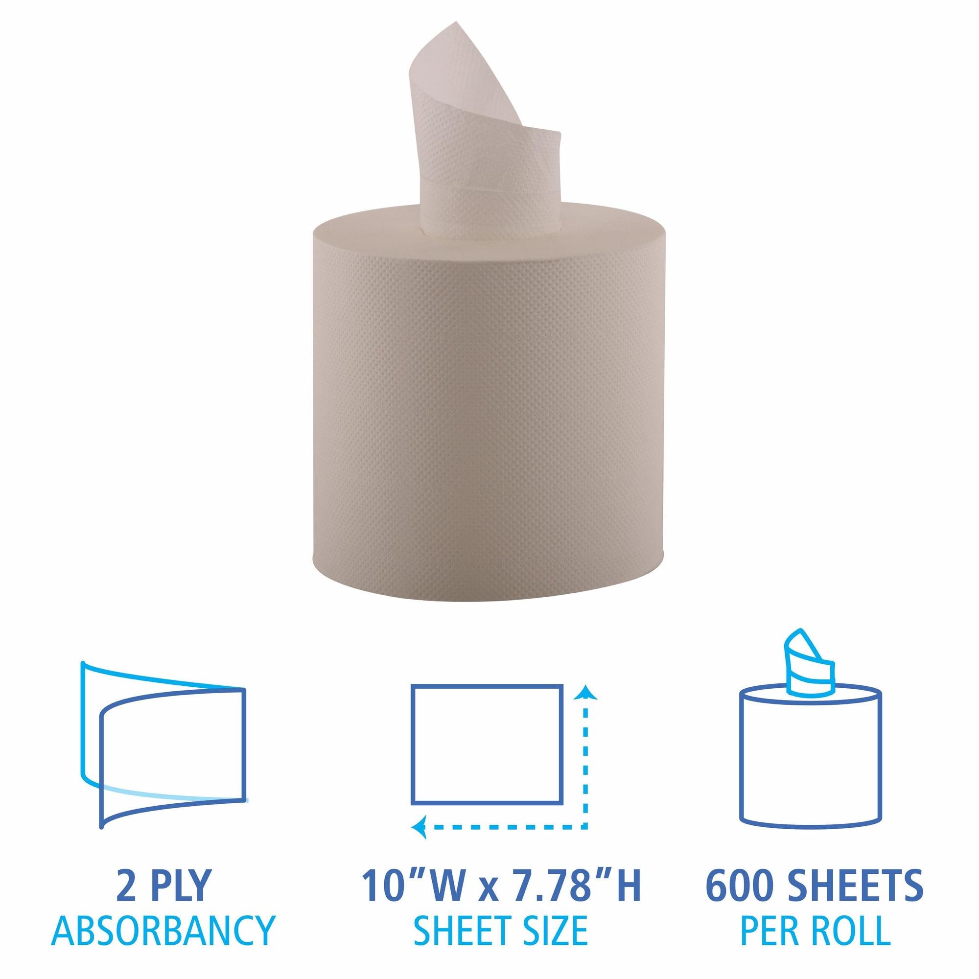 Boardwalk B6400 7.87 x 10 Inch 2-Ply Perforated Center-Pull Paper Towels - White (6 Rolls per Carton) | Bulk Commercial Hand Towels for Restaurants, Kitchens & Bathrooms