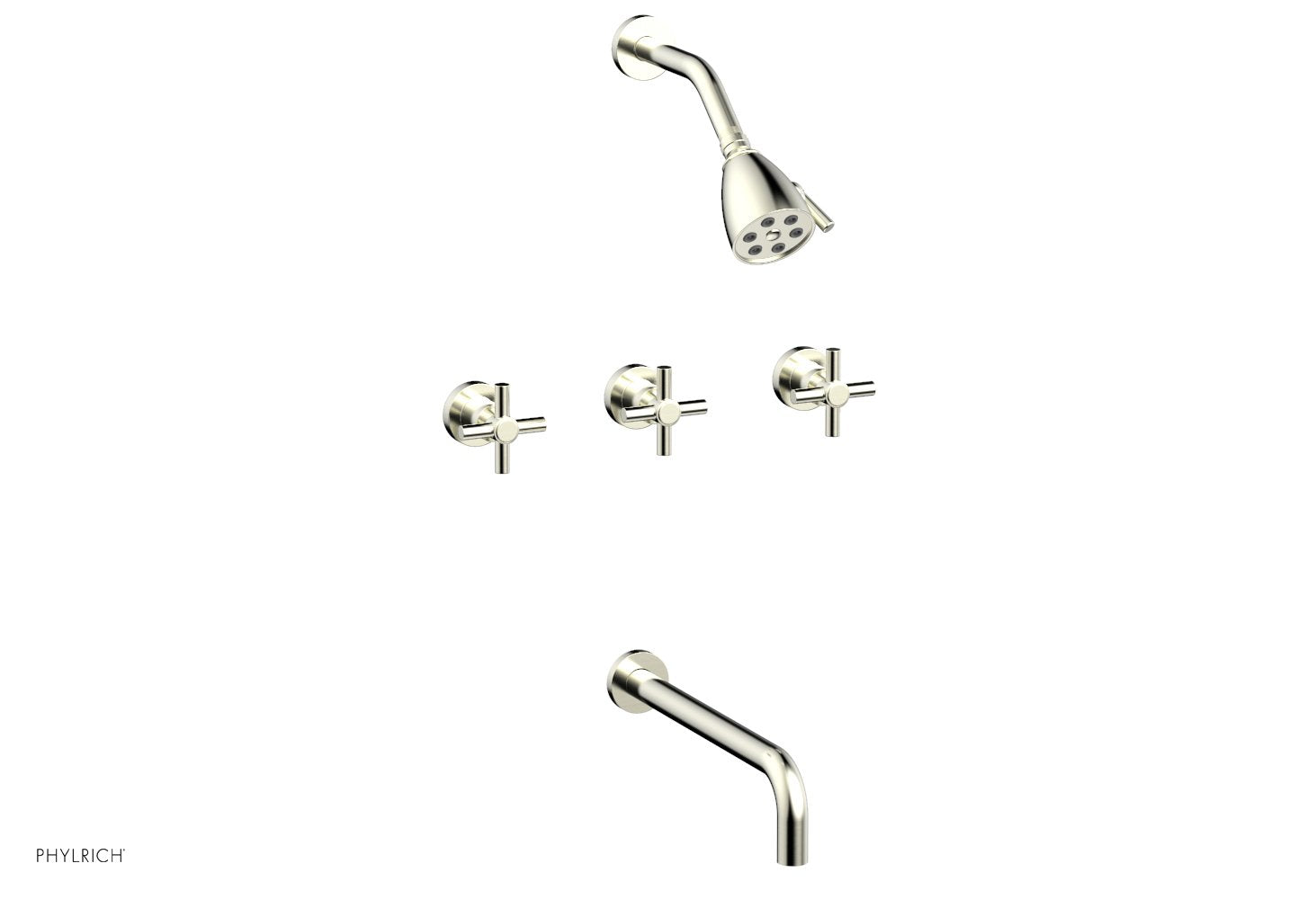 BASIC Three Handle Tub and Shower Faucet Set with 12-Inch Spout and Tubular Cross Handles (Model D2134-12) - Perfect for Bathroom Renovation and Modern Home Upgrade