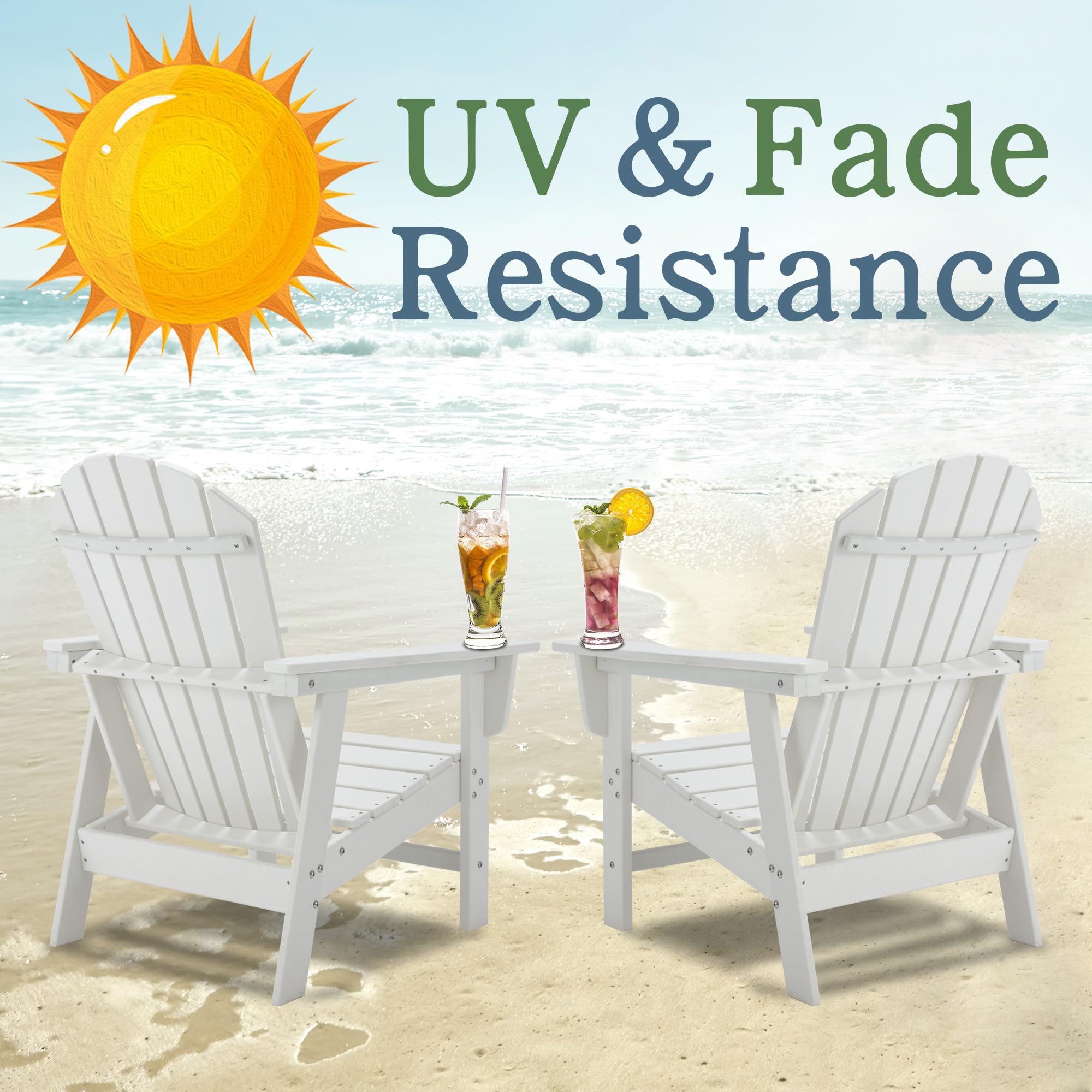 Durable White HDPE Plastic Adirondack Chairs - Weatherproof Outdoor Patio Furniture for Fire Pit Areas, Garden, Deck & Beachside Relaxation - Perfect for Backyards, Poolside & Coastal Homes