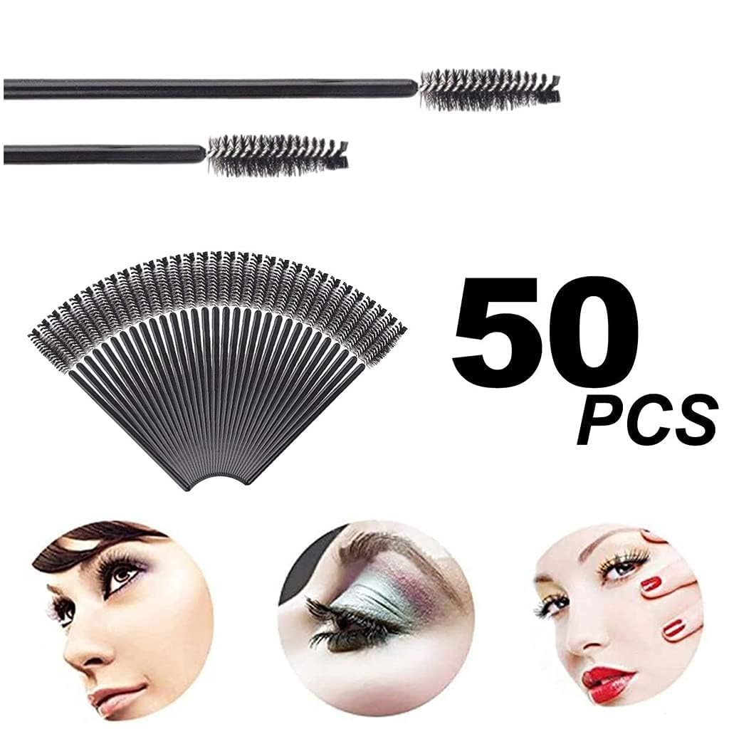 Miss Hot Eyelash Brushes - 50 Pack Black Mascara Wands & Spoolies for Eyelash Extensions, Eyebrow Grooming & Makeup Application | Perfect for Salon Professionals & Home Beauty Routines