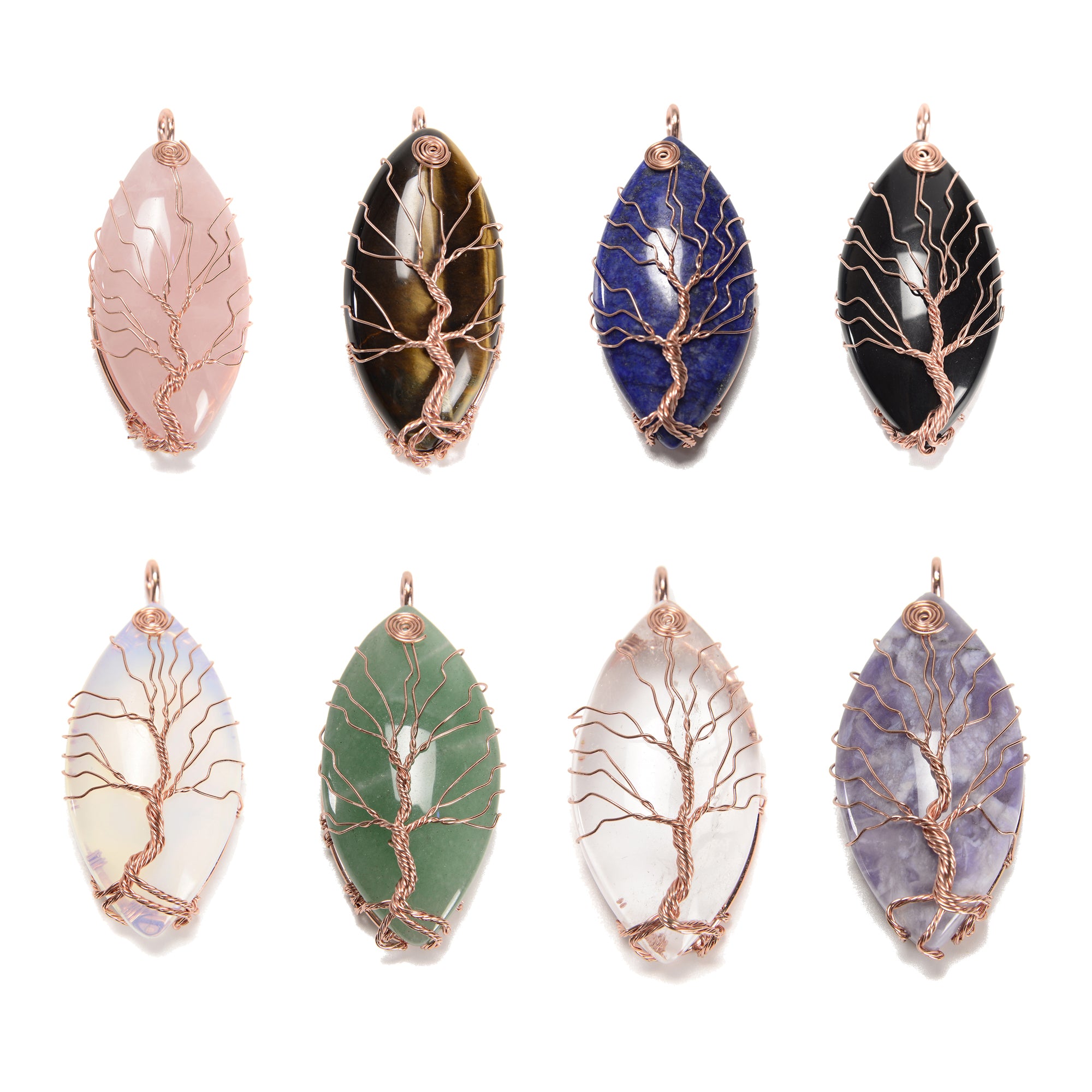 Handmade Gemstone Tree Pendant - Copper Wire Wrapped Eye Shape Charm (25X60mm) - Unique Boho Jewelry for Necklace, Gift & Spiritual Healing