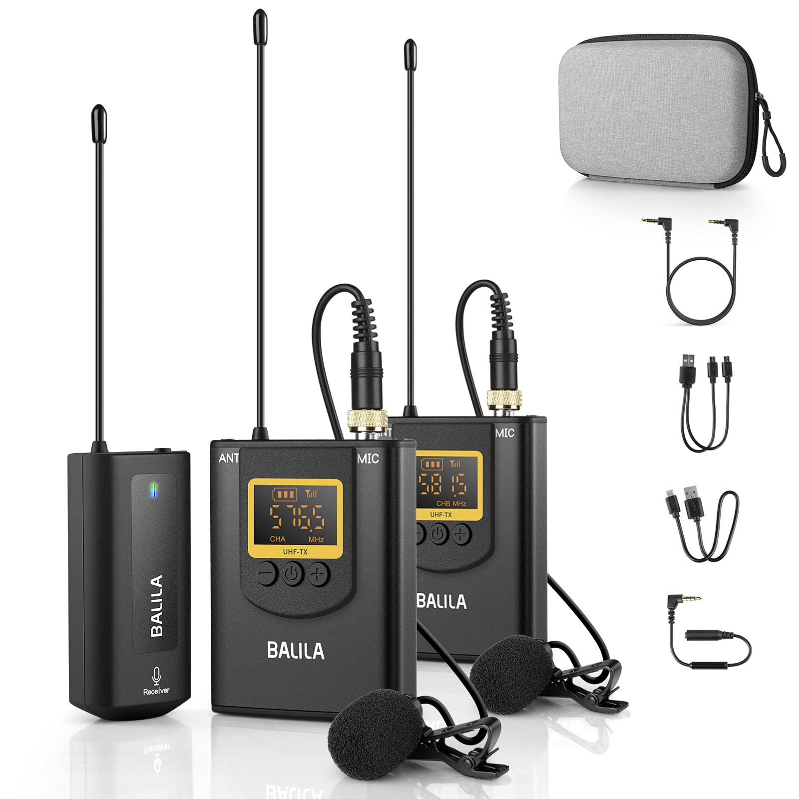 Professional UHF Wireless Lavalier Microphone System - Dual Transmitter & Receiver for iPhone, Android, DSLR - Crystal Clear Sound for Podcasts, Interviews, YouTube Videos & Live Streaming