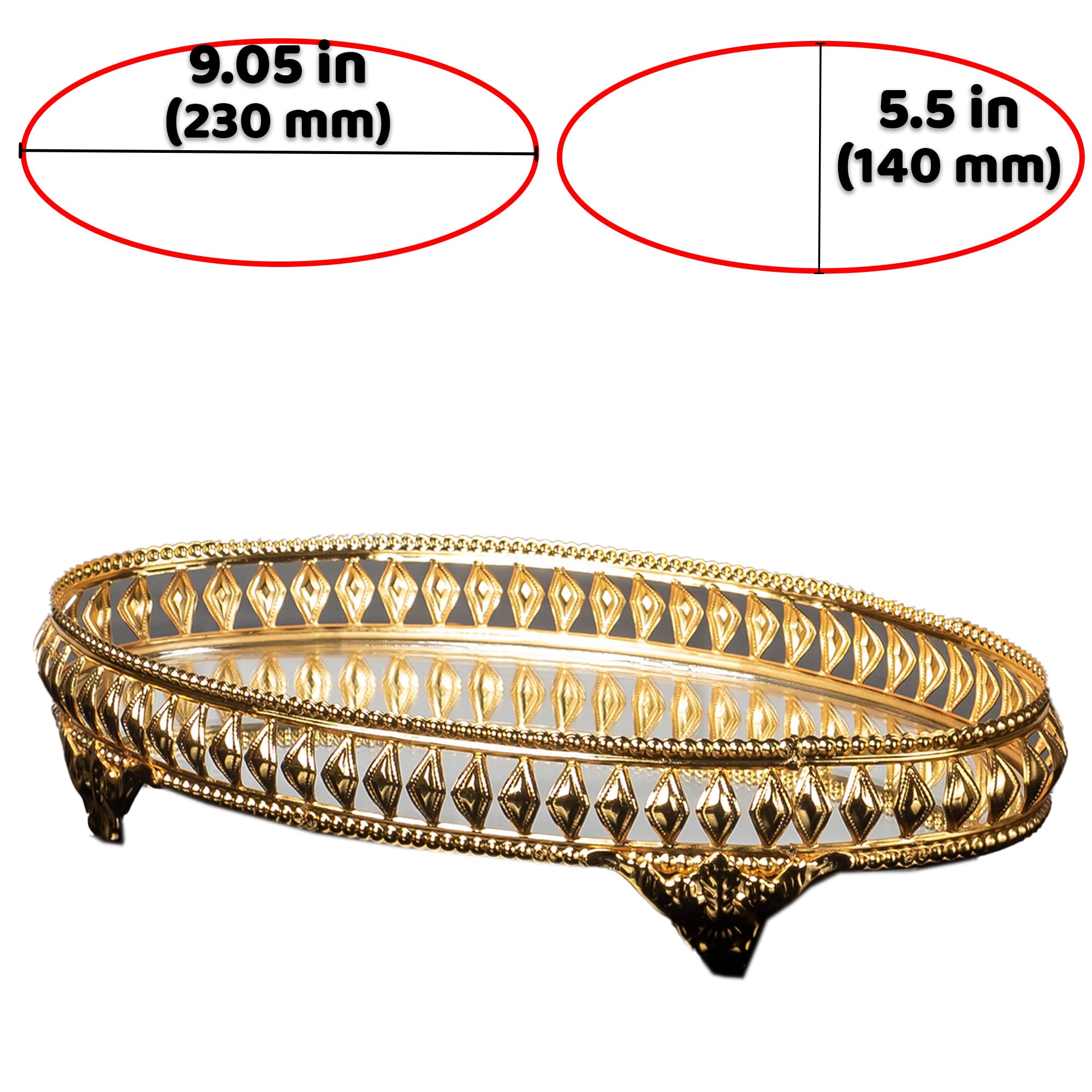 Handmade Filigree Jewelry Tray with Mirror - Gold Oval Vanity Tray for Dressing Table, Perfume Organizer & Decorative Gift - Perfect for Bedroom Decor, Jewelry Display and Luxury Home Accessories