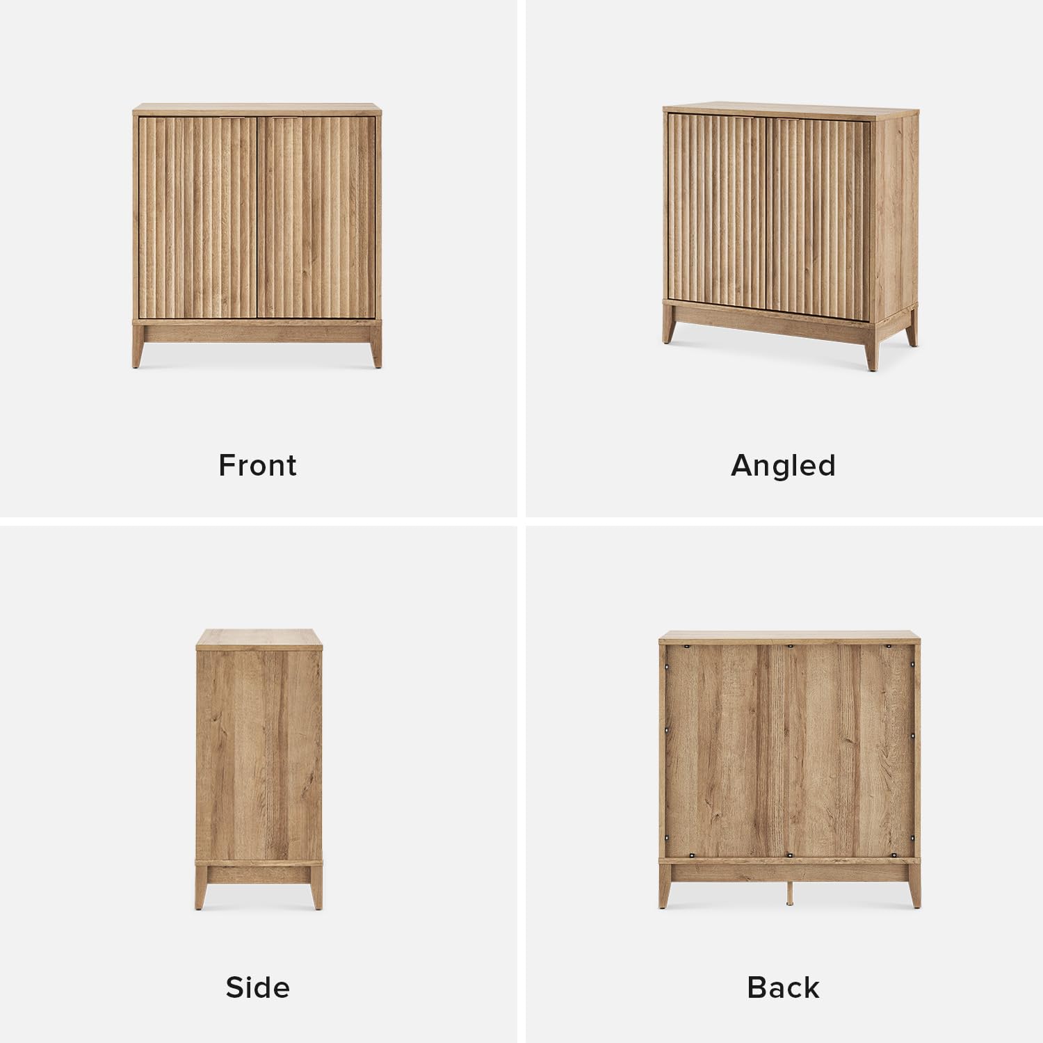 Mopio Brooklyn Storage Cabinet - Modern Farmhouse Entryway Accent Cabinet with Fluted Panel Doors & Shelf, Wooden Buffet Sideboard, Console Table & Credenza for Living Room, Dining Room & Bedroom Organization (Oak, Single)