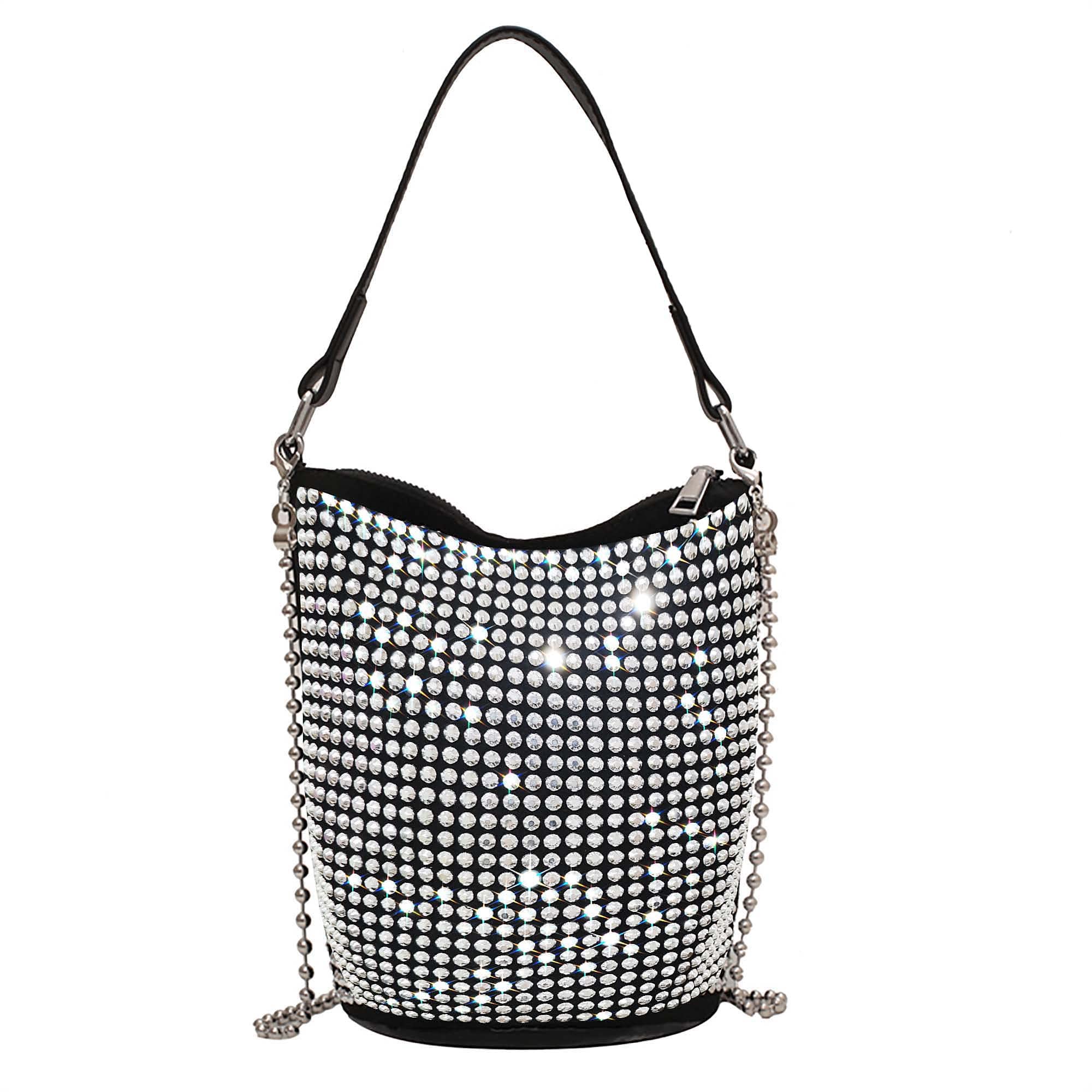 Sparkly Rhinestone Evening Purse for Women - Elegant Black Bling Bucket Hobo Bag, Luxury Prom Party Handbag | Perfect for Weddings, Galas & Special Occasions