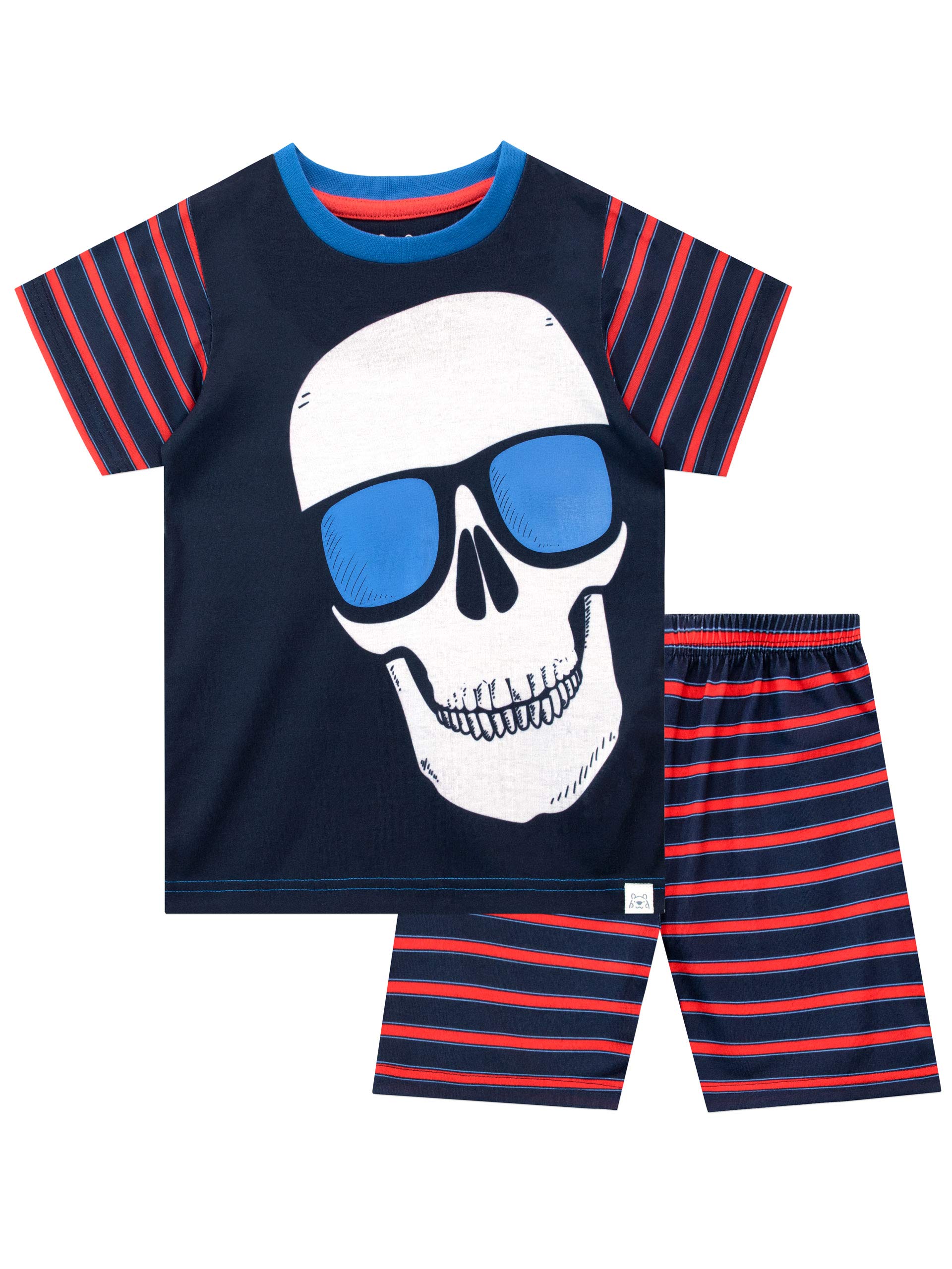 Boys' Skull Print Short Sleeve Pajama Set - Soft Cotton Sleepwear for Kids - Perfect for Sleepovers, Summer Nights & Halloween Costume