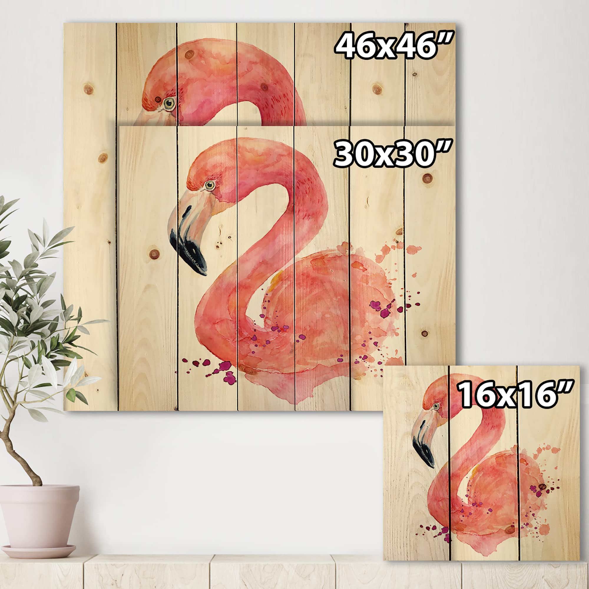 Farmhouse Wood Wall Decor - Pink Flamingo Portrait on Natural Pine Wood, Large Animal Wall Art Panel for Living Room, Bedroom & Nursery Decor