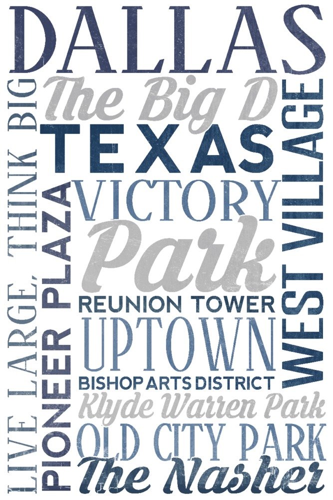 Lantern Press Dallas Texas City Typography Art Print - 16x24 Wrapped Canvas Wall Decor for Living Room, Bedroom & Office