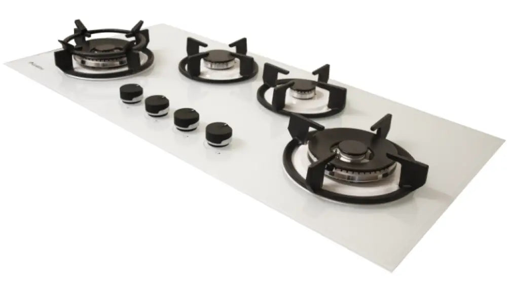 Goldline SAB4GLW 36-Inch White Glass Gas Cooktop - 4 Burner NG (Natural Gas) Stove for Modern Kitchen Cooking & Entertaining