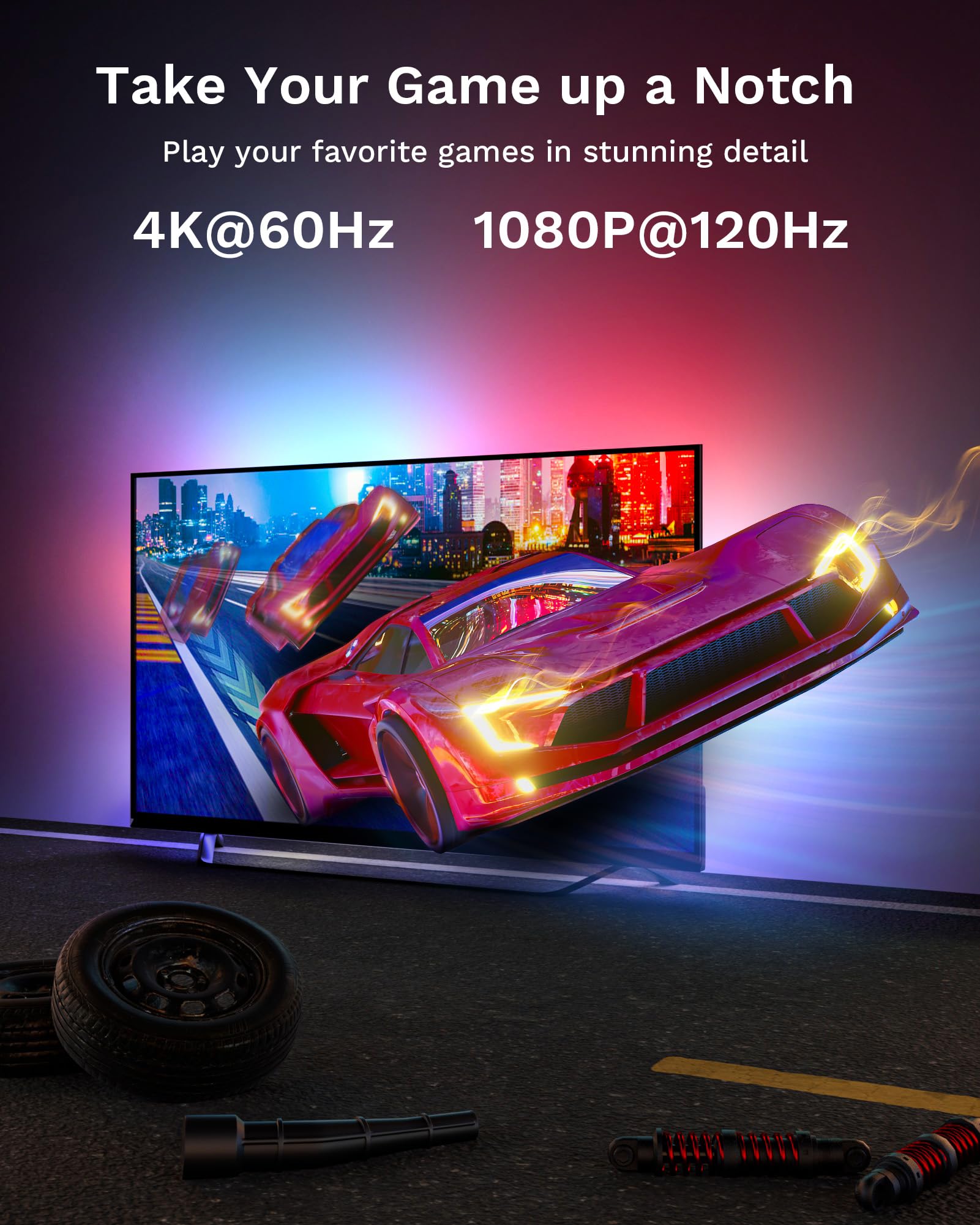 Lytmi TV LED Backlight with HDMI 2.0 Sync Stick - Immersive RGBIC Backlight for 56-75 Inch TVs - Plug & Play, Cuttable Light Strips - Sync with Games, Music & Movies - Perfect for Home Theater, Gaming Setup & Movie Nights