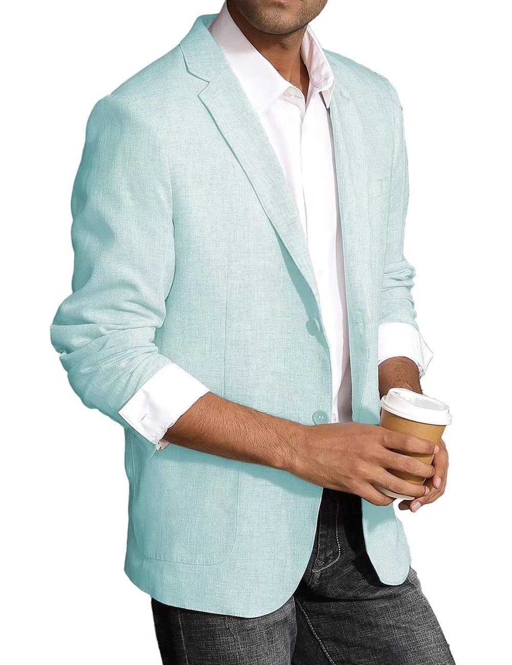 Men's Slim Fit Linen Suit 2-Piece Set - Wedding Groomsmen, Summer Casual Blazer, Prom Party Suit for Big & Tall - Perfect for Beach Weddings, Outdoor Events & Formal Occasions