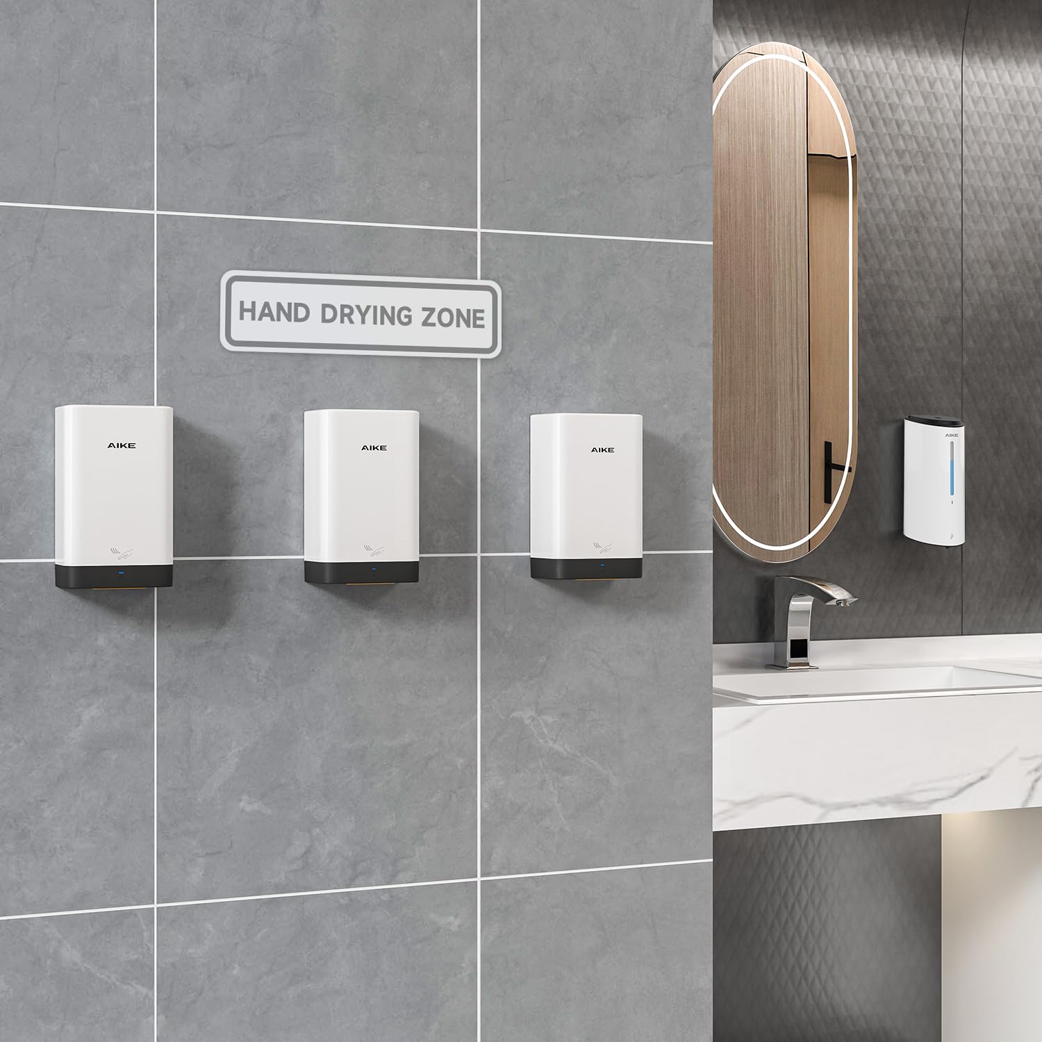 AIKE ADA Compliant Hand Dryer - Surface Mount Hard Wired Design, 110V White (Model AK2822) | Commercial Restroom & Public Washroom Solution