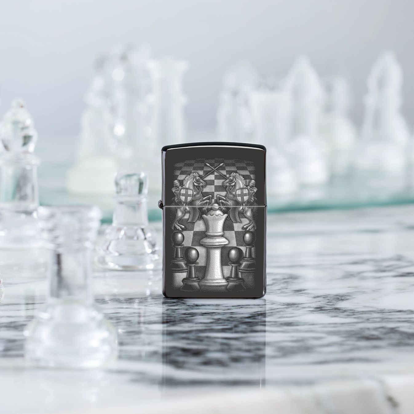 High Polish Black Chess Set - Elegant Chess Board with Photo Image Design - Perfect for Home Decor, Gifts & Game Nights