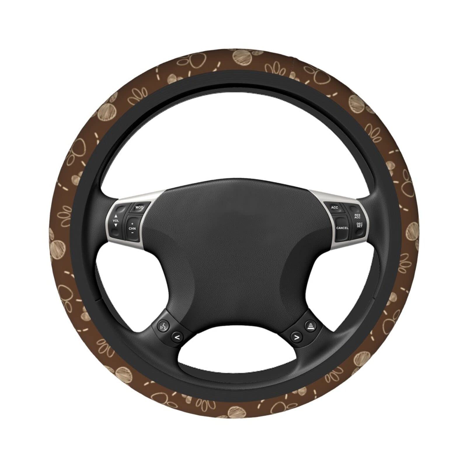 Universal 15 Inch Brown Dog Paw Print Steering Wheel Cover - Soft Neoprene Car Wheel Protector for Pets Lovers | Perfect for Hot Summer Days & Winter Cold Protection