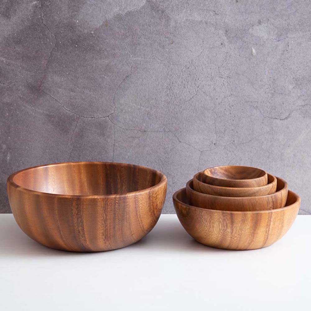 Natural Acacia Wood Serving Bowl for Noodles, Rice, Soup & Salad - Handcrafted Wooden Tableware - Perfect for Ramen, Pasta & Healthy Meals - Ideal for Dining, Entertaining & Everyday Use