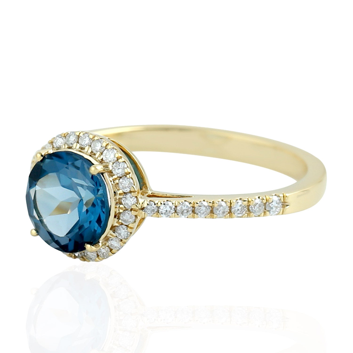 18K Yellow Gold London Topaz Gemstone Pave Diamond Solitaire Ring - Elegant Engagement & Wedding Jewelry Gift