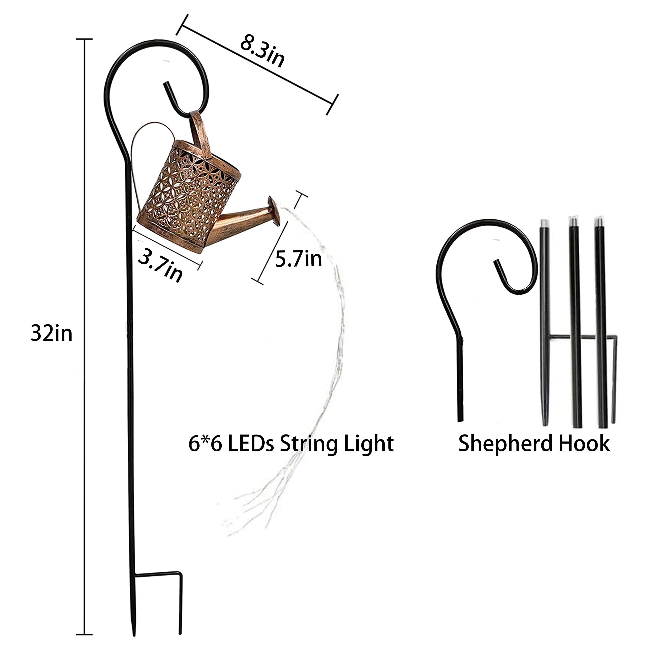 Solar Watering Can Lights Outdoor - 36 LED Waterproof Solar Fairy Lights with Retro Hollow Pattern for Garden, Patio, Yard, Pathway - Perfect for Romantic Evenings & Landscape Lighting