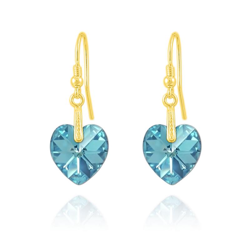 24K Gold Aquamarine Heart Earrings for Women - Elegant Dangle Drop Jewelry Gift for Valentine's Day, Anniversary & Special Occasions