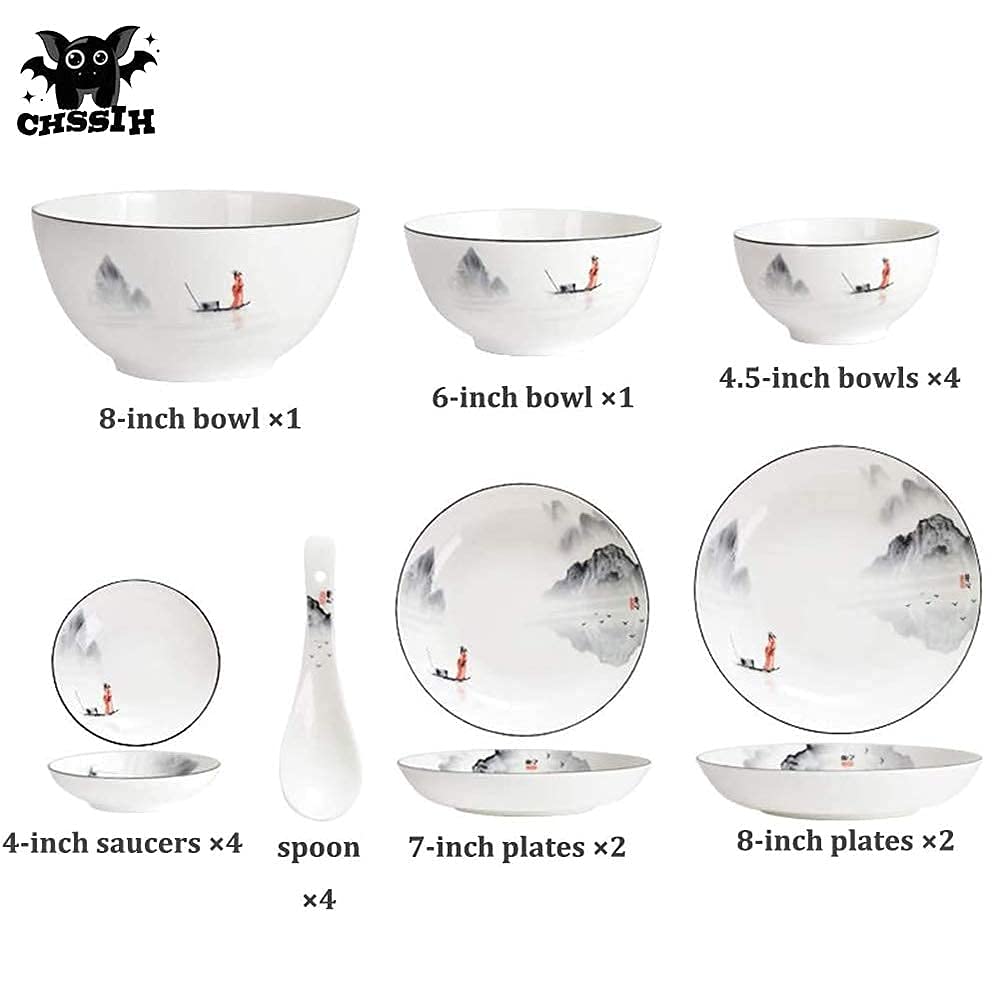 Premium 18-Piece Black and White Porcelain Dinnerware Set for 4/6/12 People - Elegant Plates & Bowls for Formal Dining, Restaurant, or Special Occasions