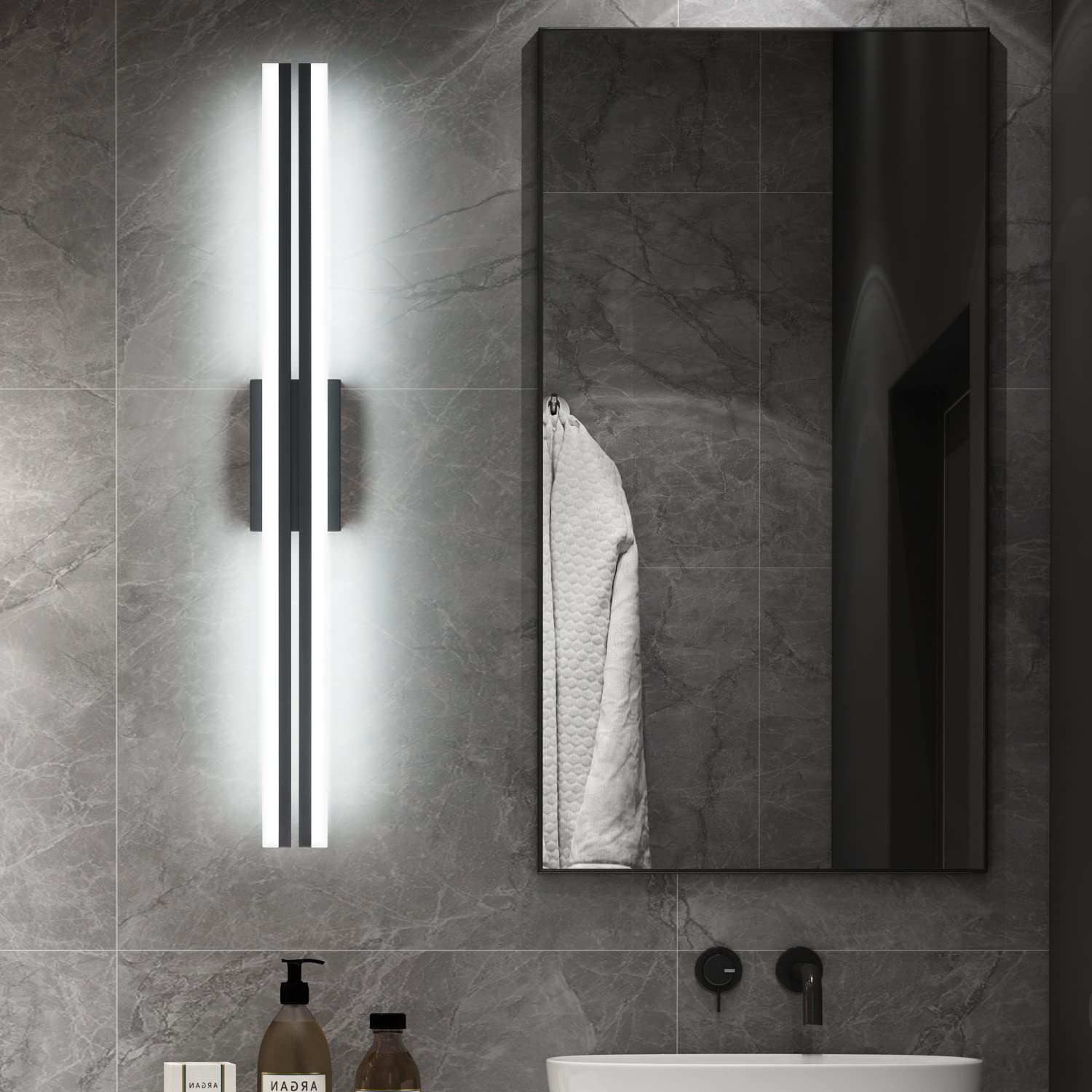 PRESDE 40 Inch Dimmable LED Modern Black Bathroom Vanity Light Fixture - Adjustable Brightness, 6000K Cool White - Perfect for Bathroom Wall Lighting, Makeup Vanity, and Modern Home Decor