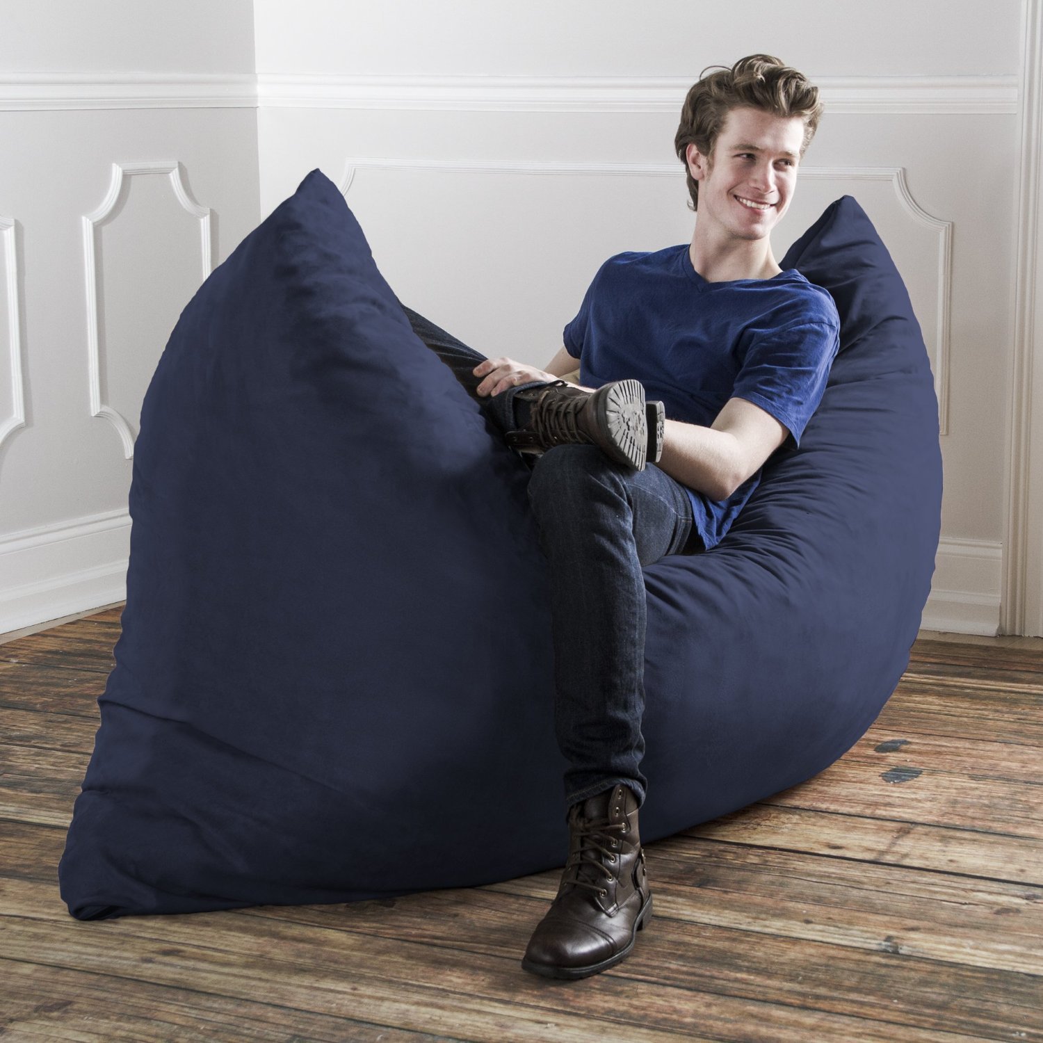 Jaxx Pillow Saxx 5.5-Foot Oversized Bean Bag Chair - Navy Blue Giant Floor Pillow for Adults, Kids Lounger & Gaming Chair - Perfect for Living Room, Bedroom, Dorm or Playroom