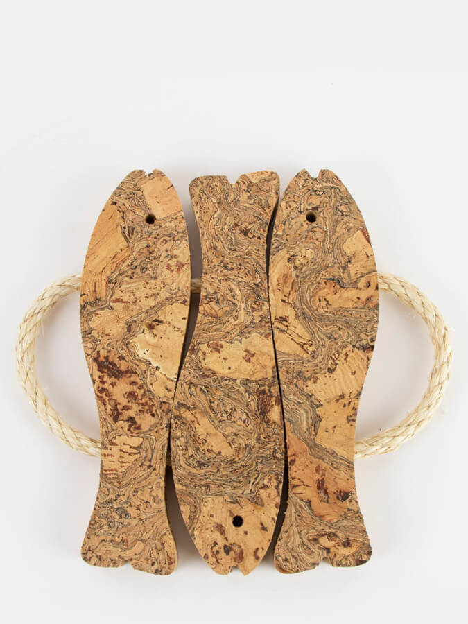 Natural Cork Trivet with Three Fish Design - Eco-Friendly Heat Resistant Coaster for Hot Pots & Pans - Perfect for Kitchen, Dining Table & Outdoor BBQ